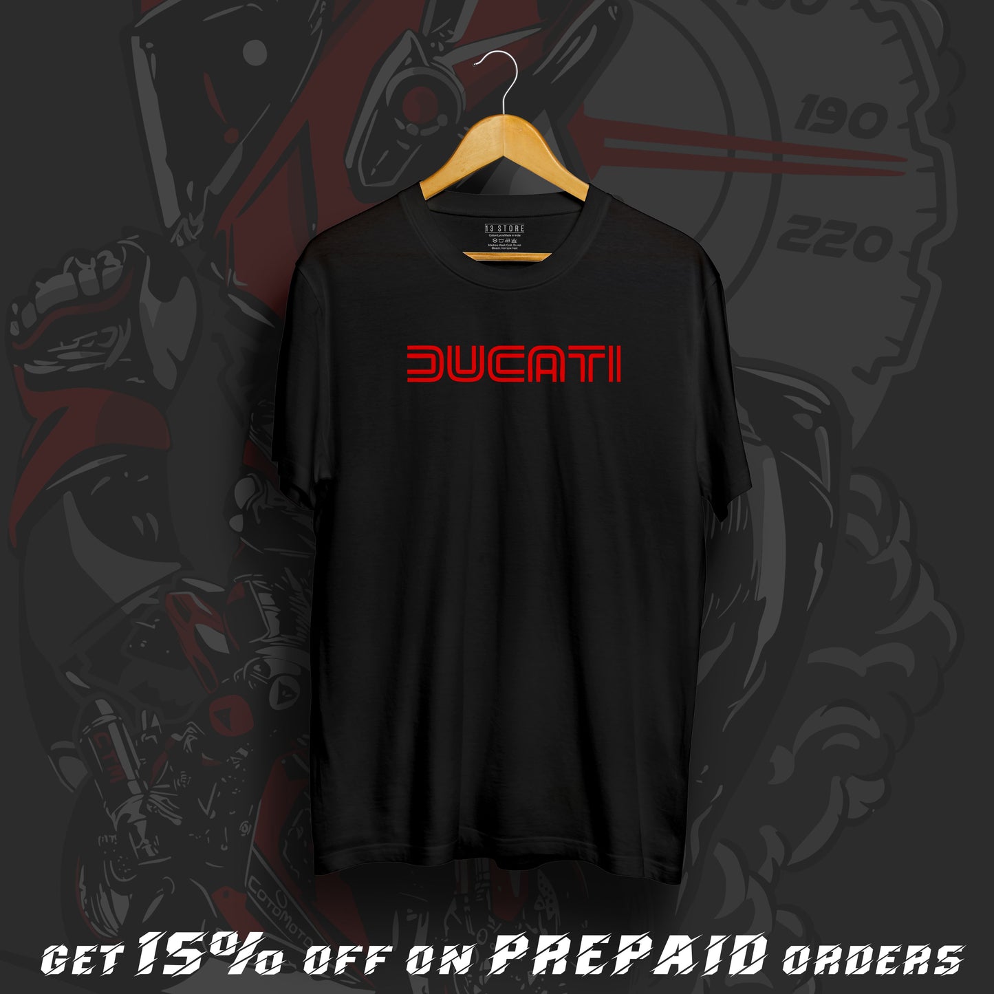 Ducati Fan Art Black Cotton T-Shirt