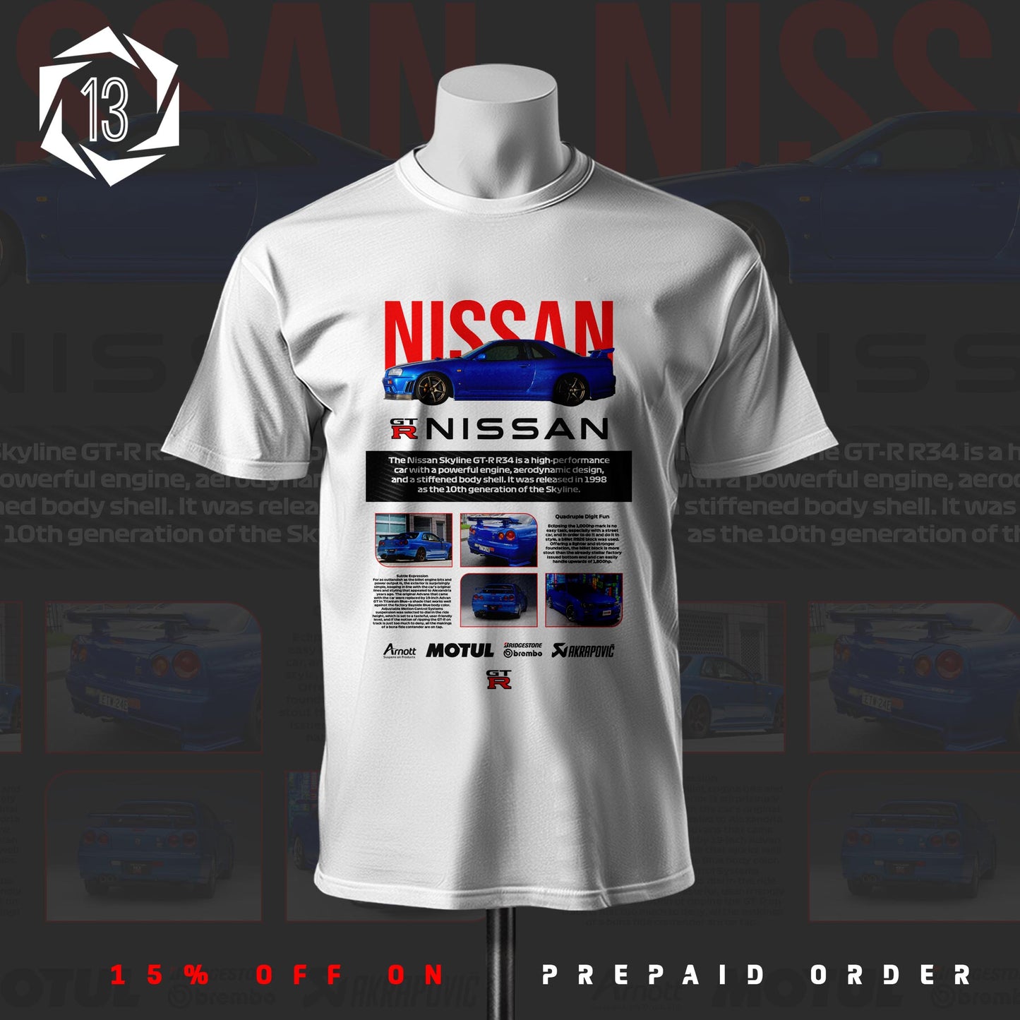 NISSAN GTR Inspired Art White Cotton T-shirt