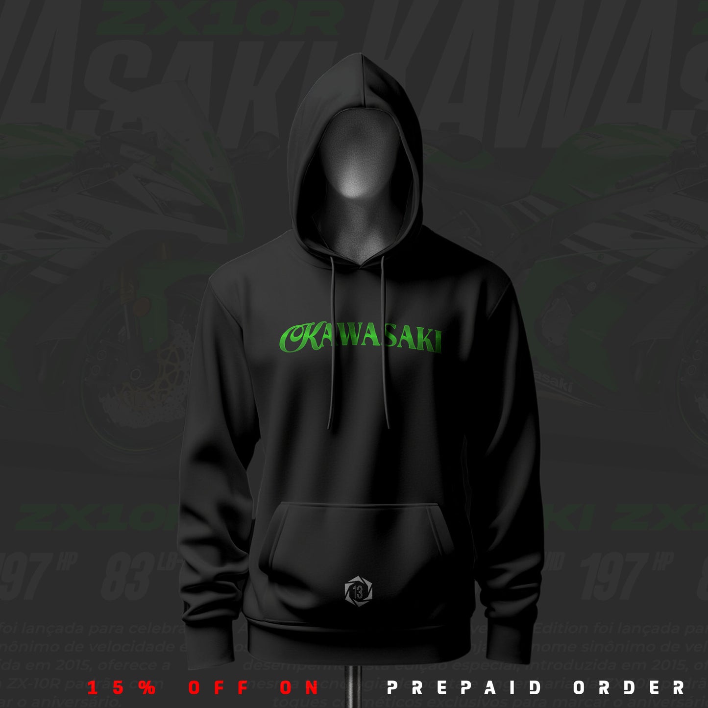 Kawasaki ZX-10R ART Inspired Black Drop Shoulder Hoodie