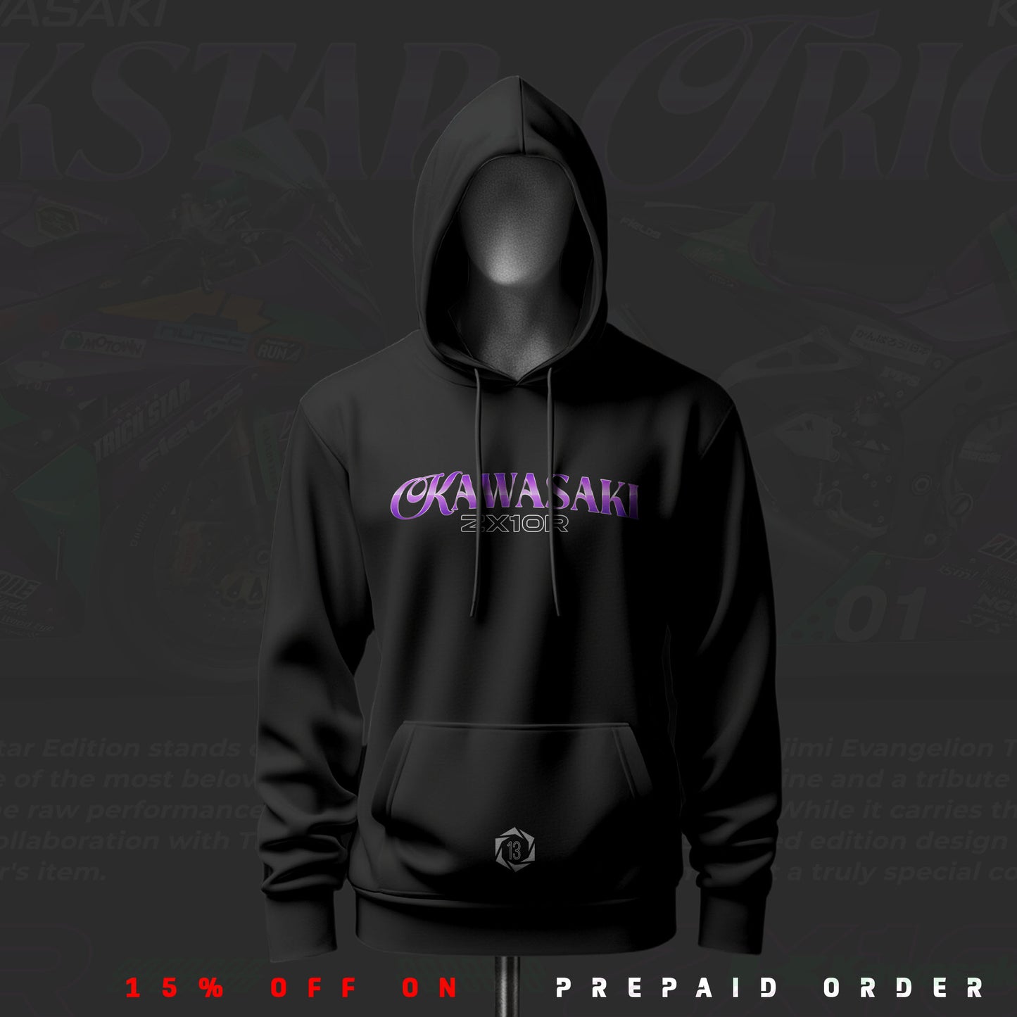 Kawasaki Trickstar ART Inspired Black Drop Shoulder Hoodie