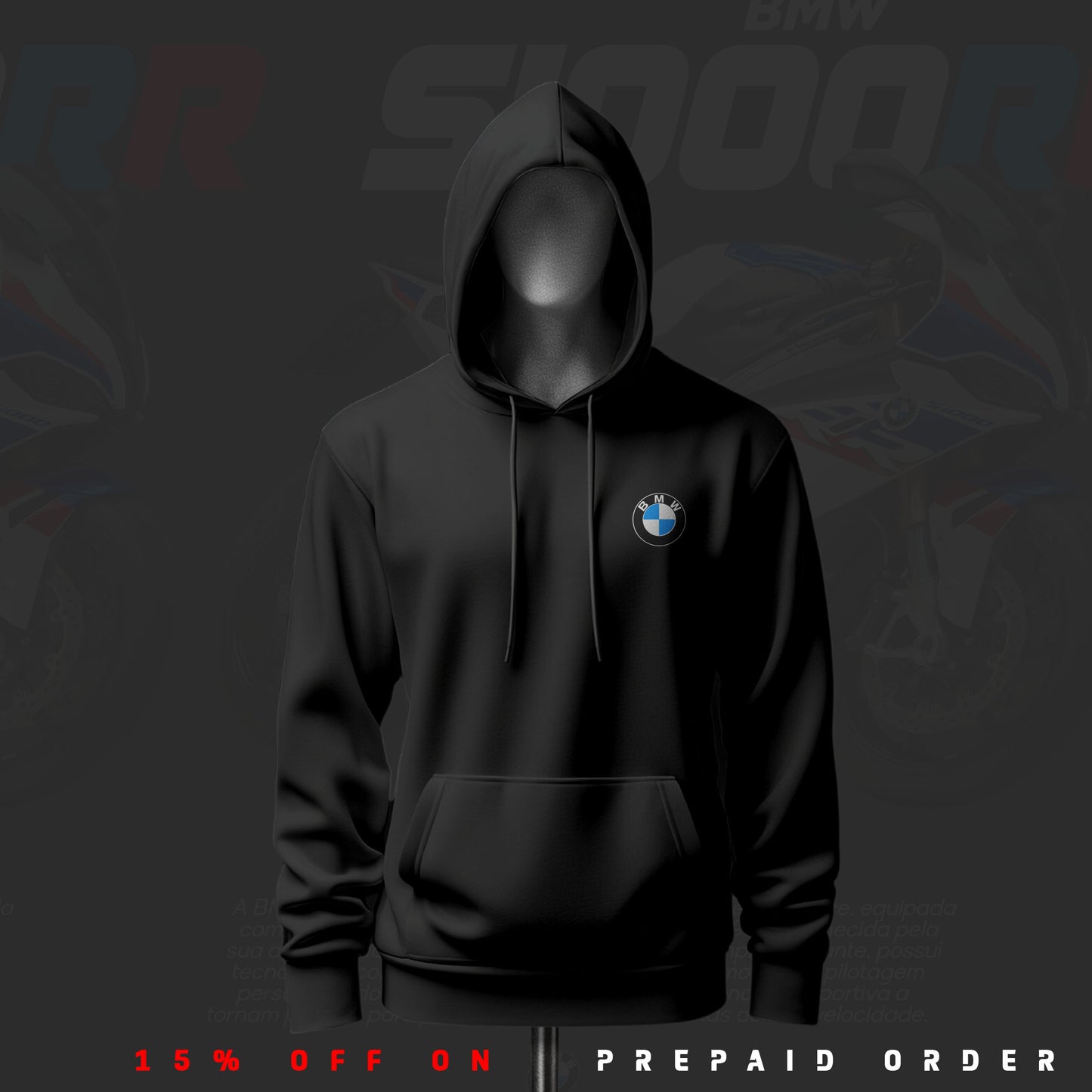BMW S1000RR ART Inspired Black Drop Shoulder Hoodie
