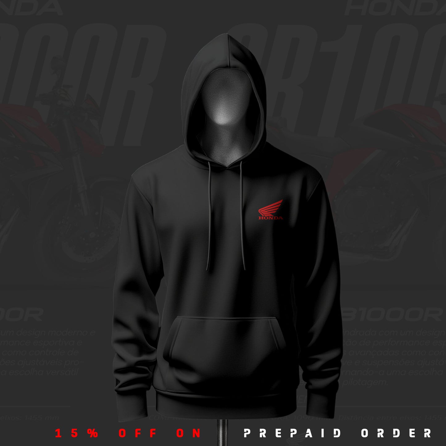 Honda CB1000RR ART Inspired Black Drop Shoulder Hoodie