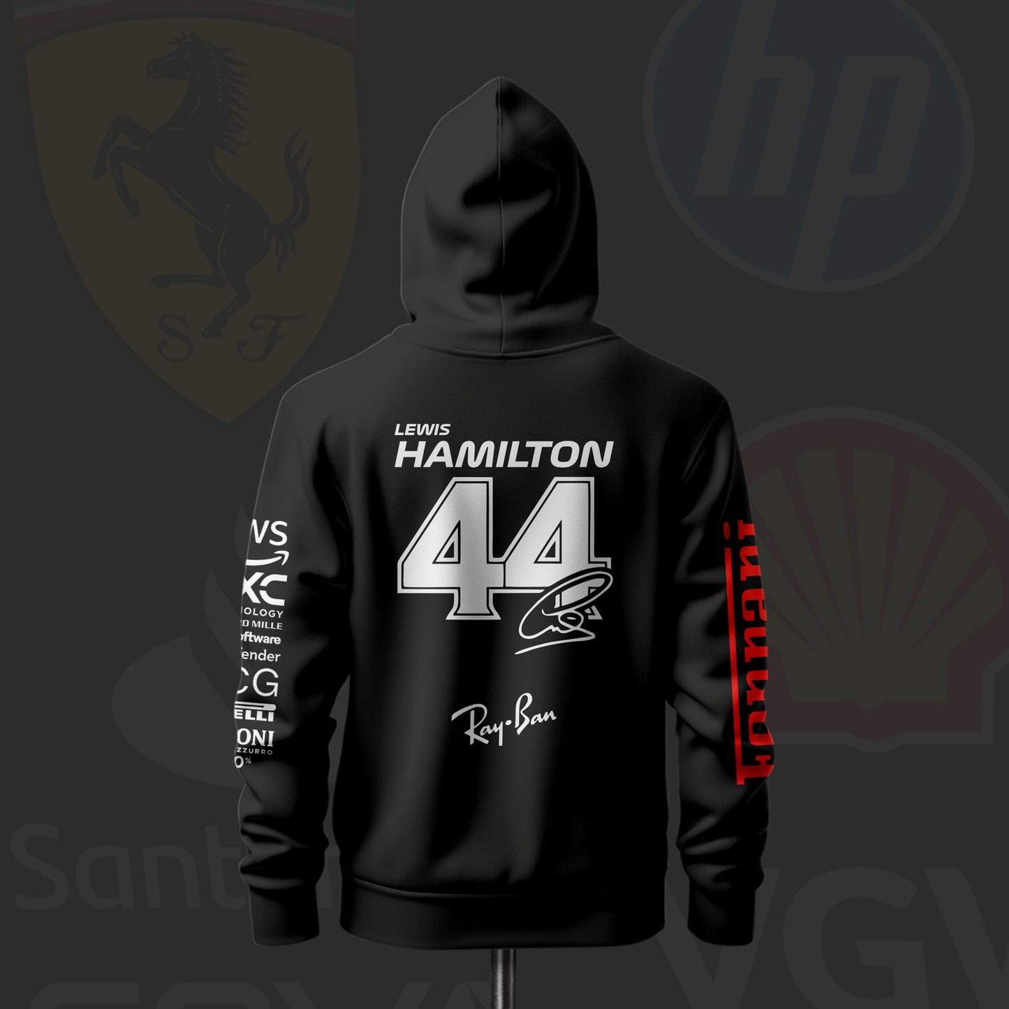 Lewis Hamilton New F1 Racing Team Inspired Black Drop Shoulder Hoodie