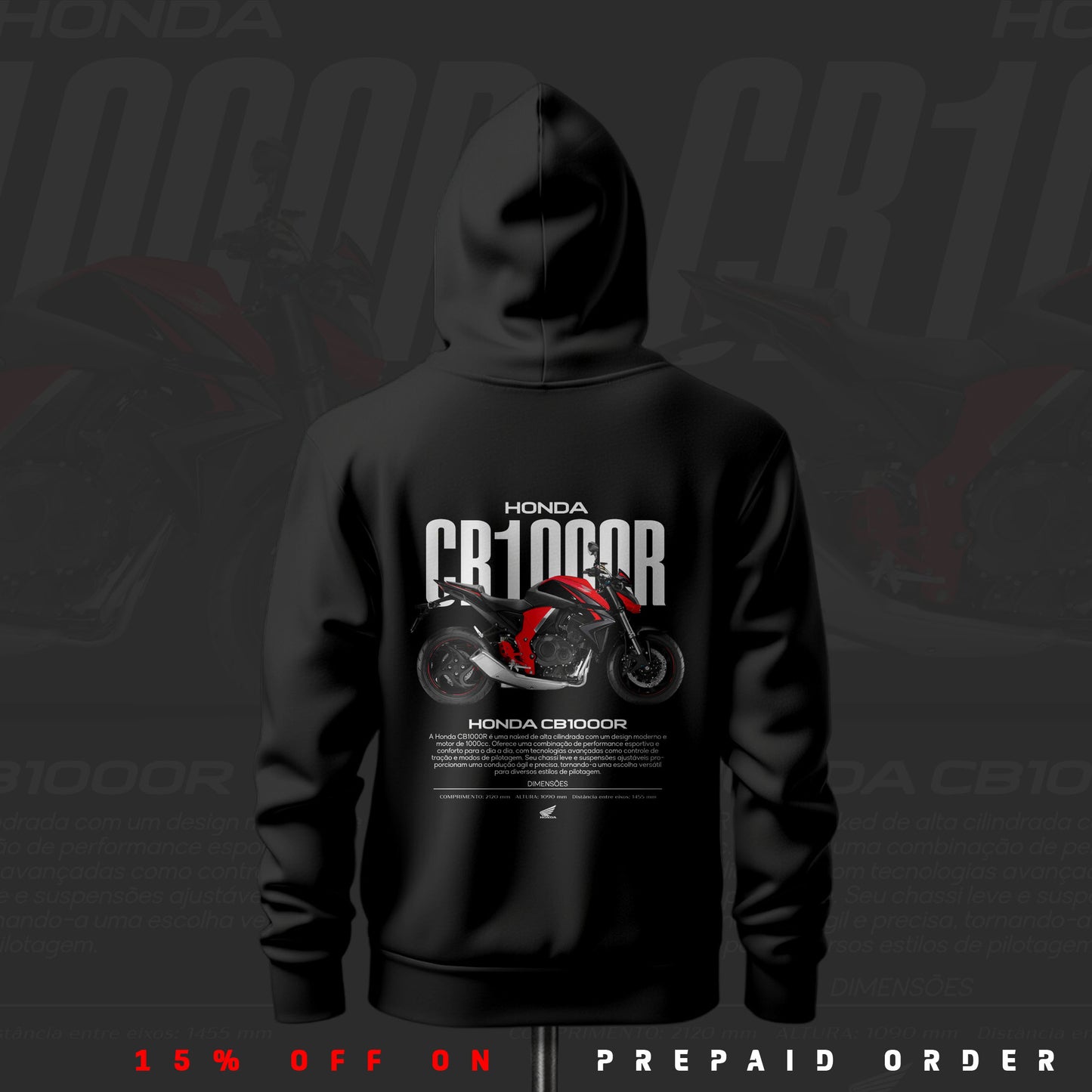 Honda CB1000RR ART Inspired Black Drop Shoulder Hoodie