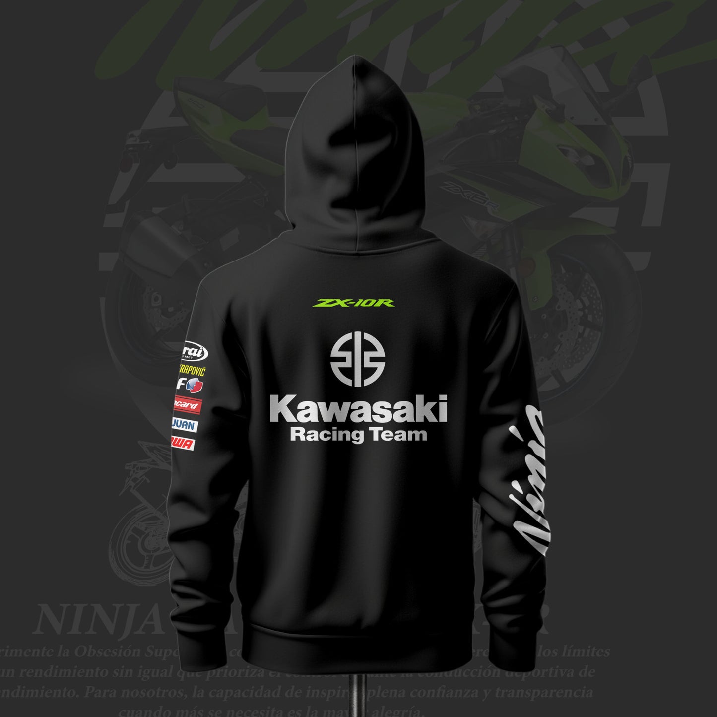 KRT Ninja ZX-10R Inspired Black Drop Shoulder Hoodie