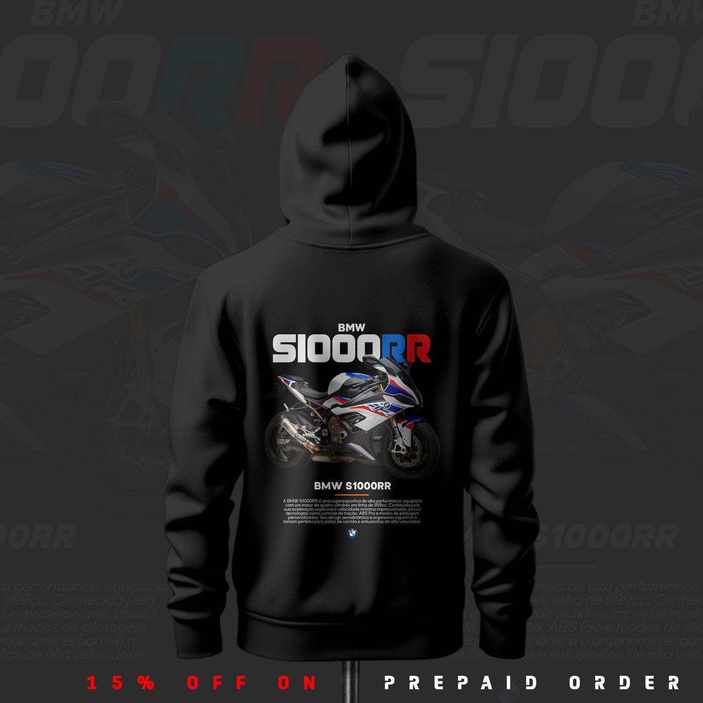 BMW S1000RR ART Inspired Black Drop Shoulder Hoodie