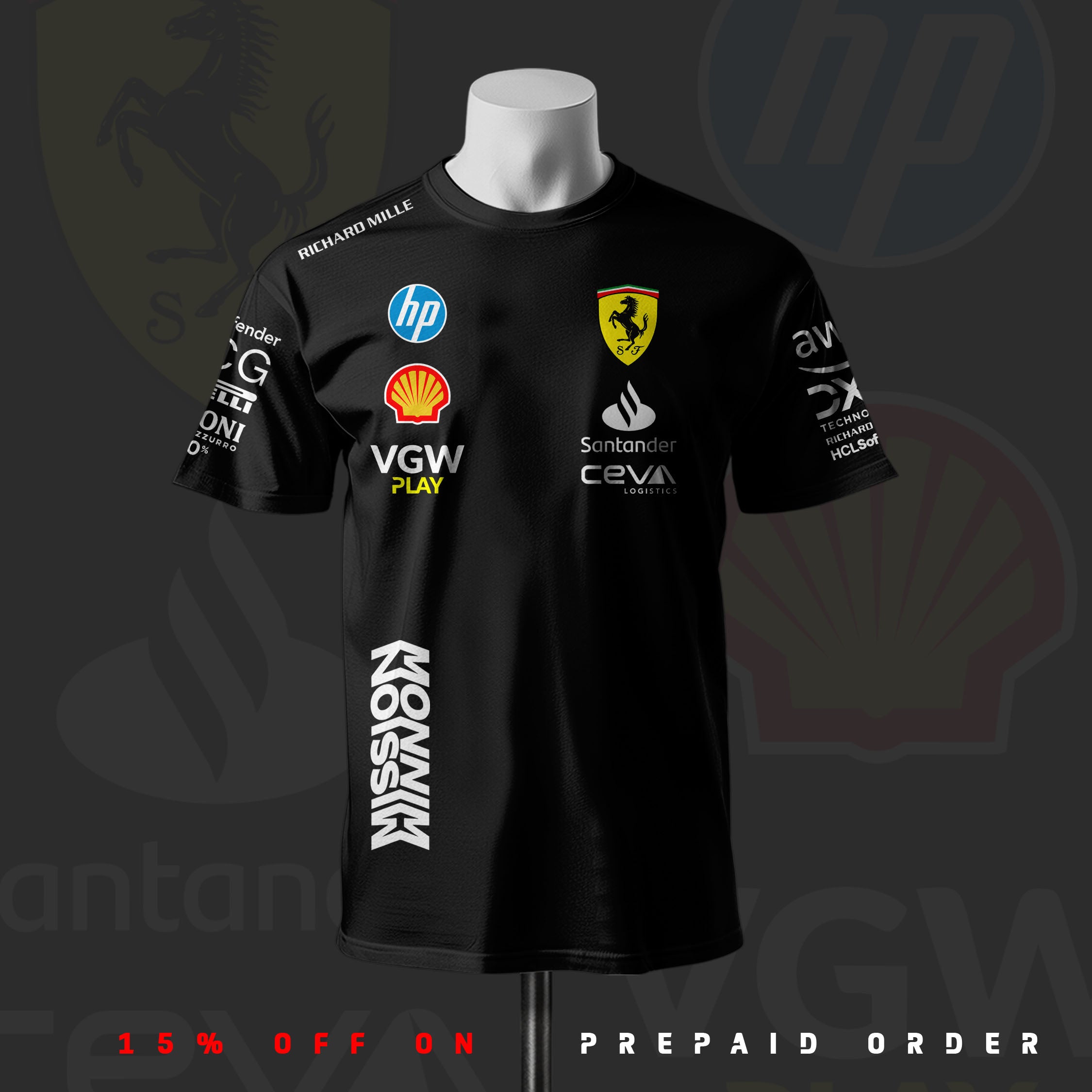 Legend's Classic New F1 Racing Team Edition Black Cotton T-shirt