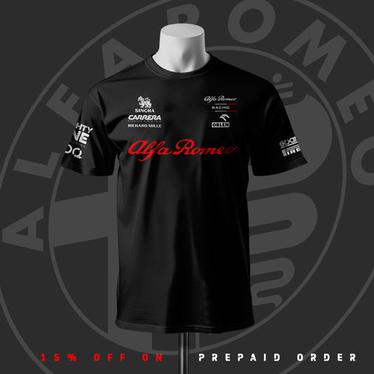 Kimi Räikkönen Alfa Romeo F1 Racing Team Inspired Black Cotton T-shirt