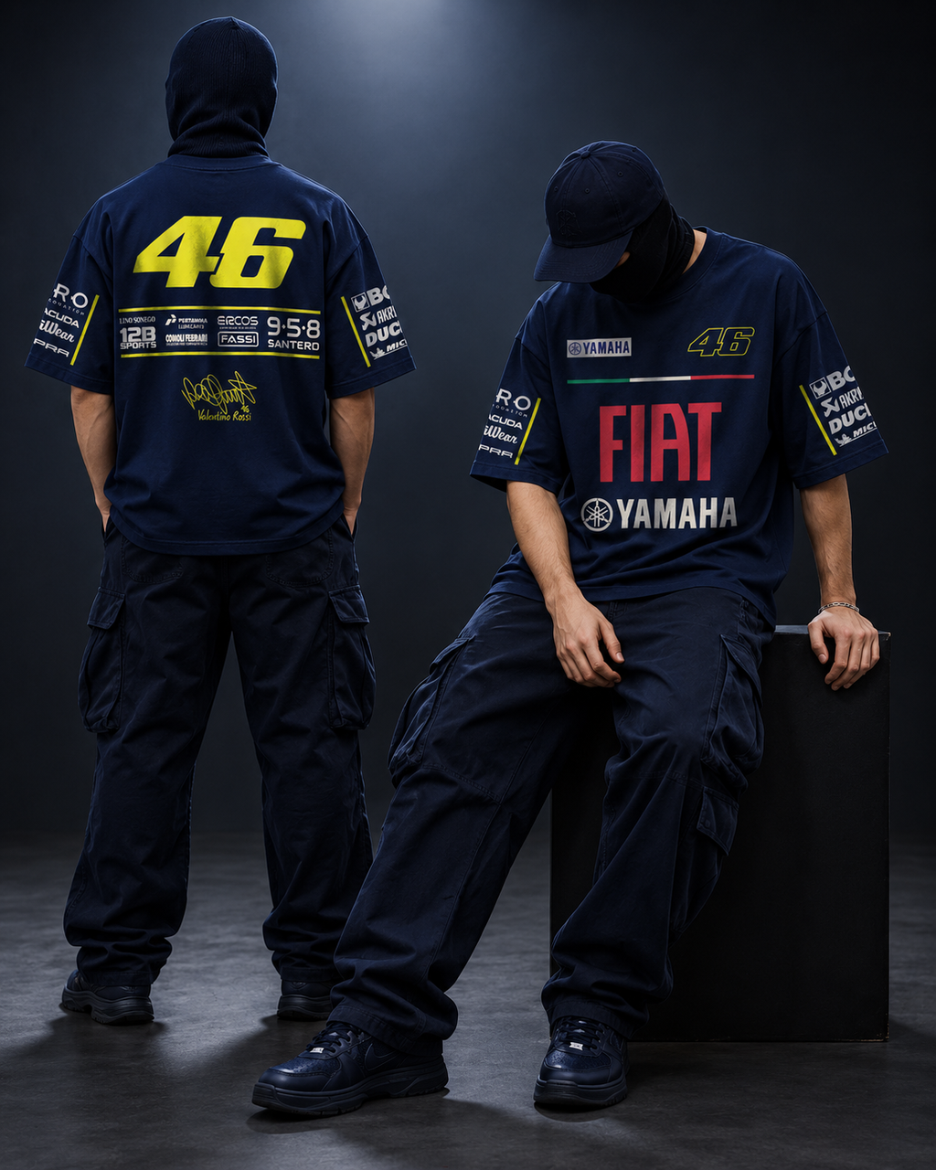 VR 46 M GP 2.0 Inspired Oversize Navy blue Cotton T-shirt