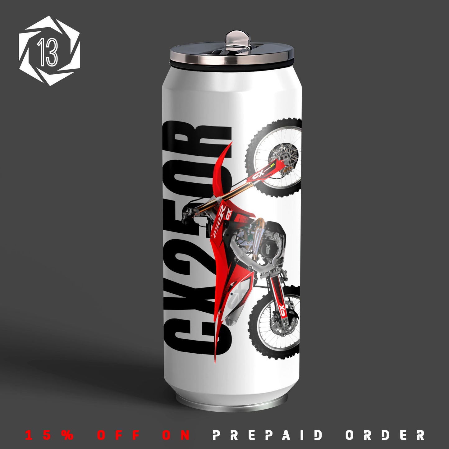 CX 250R Dirt Bike Inspired Art Sipper Can