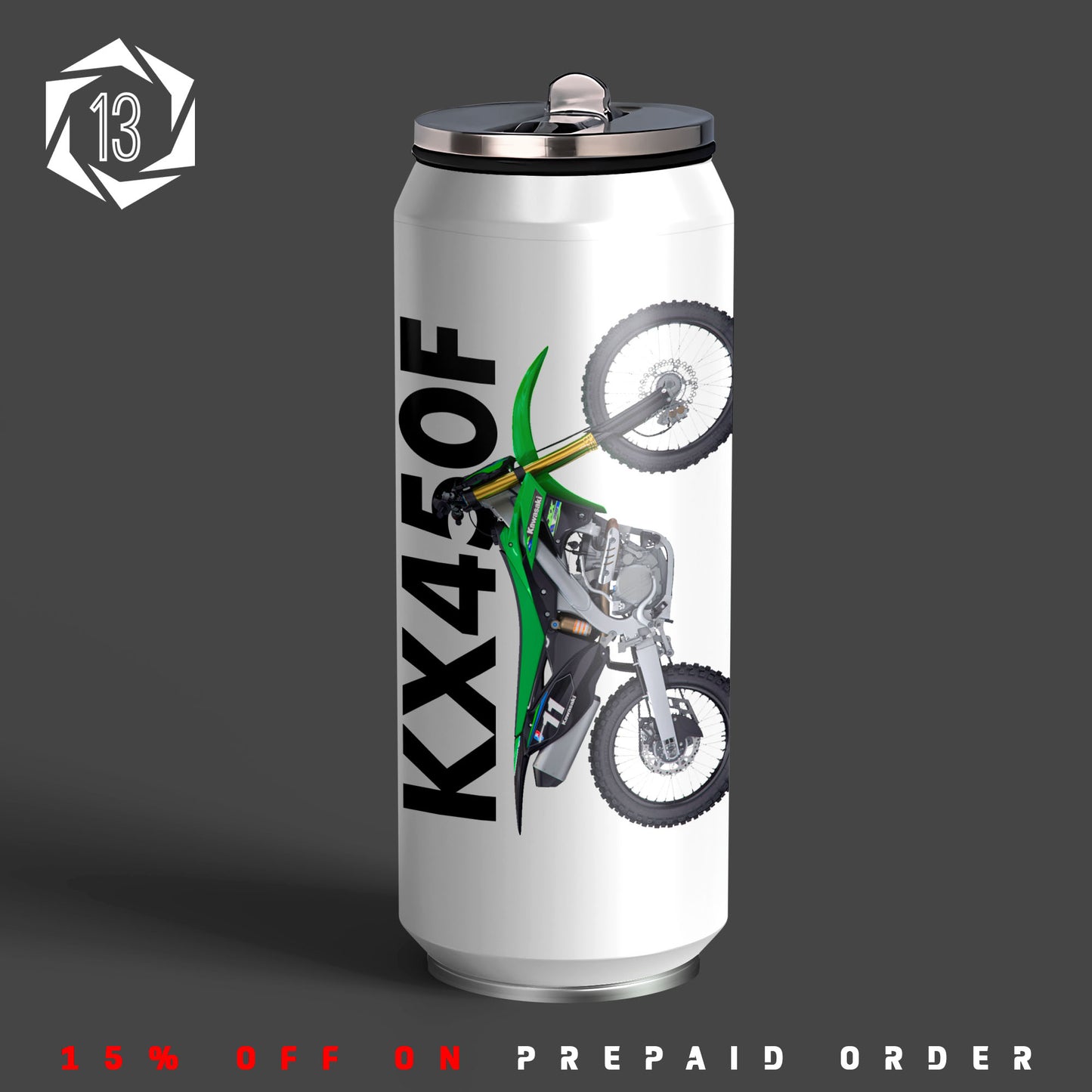 Kawasaki KX 450F dirt bike Inspired Art Sipper Can
