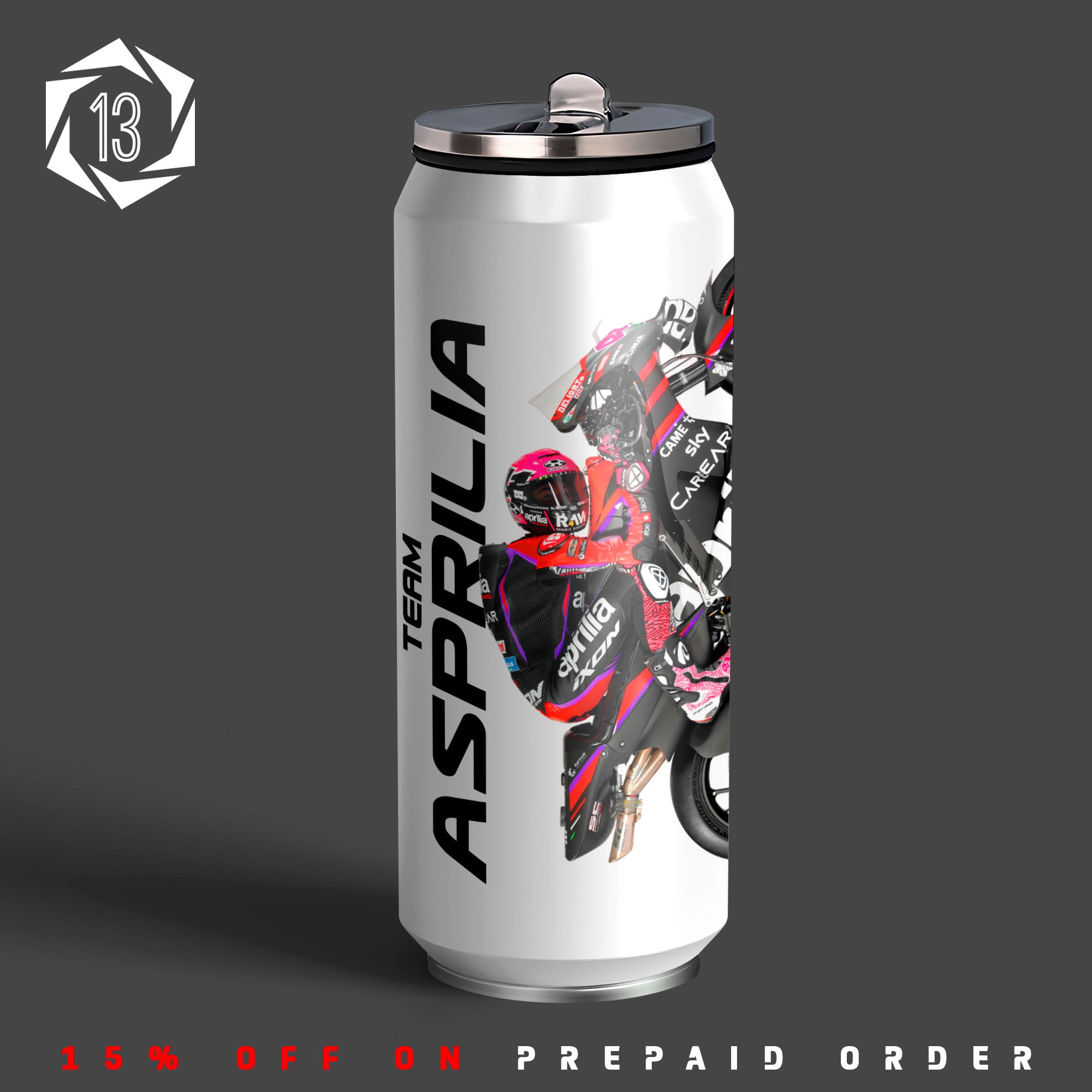 Asprilia Racing Motogp team Inspired Sipper Can