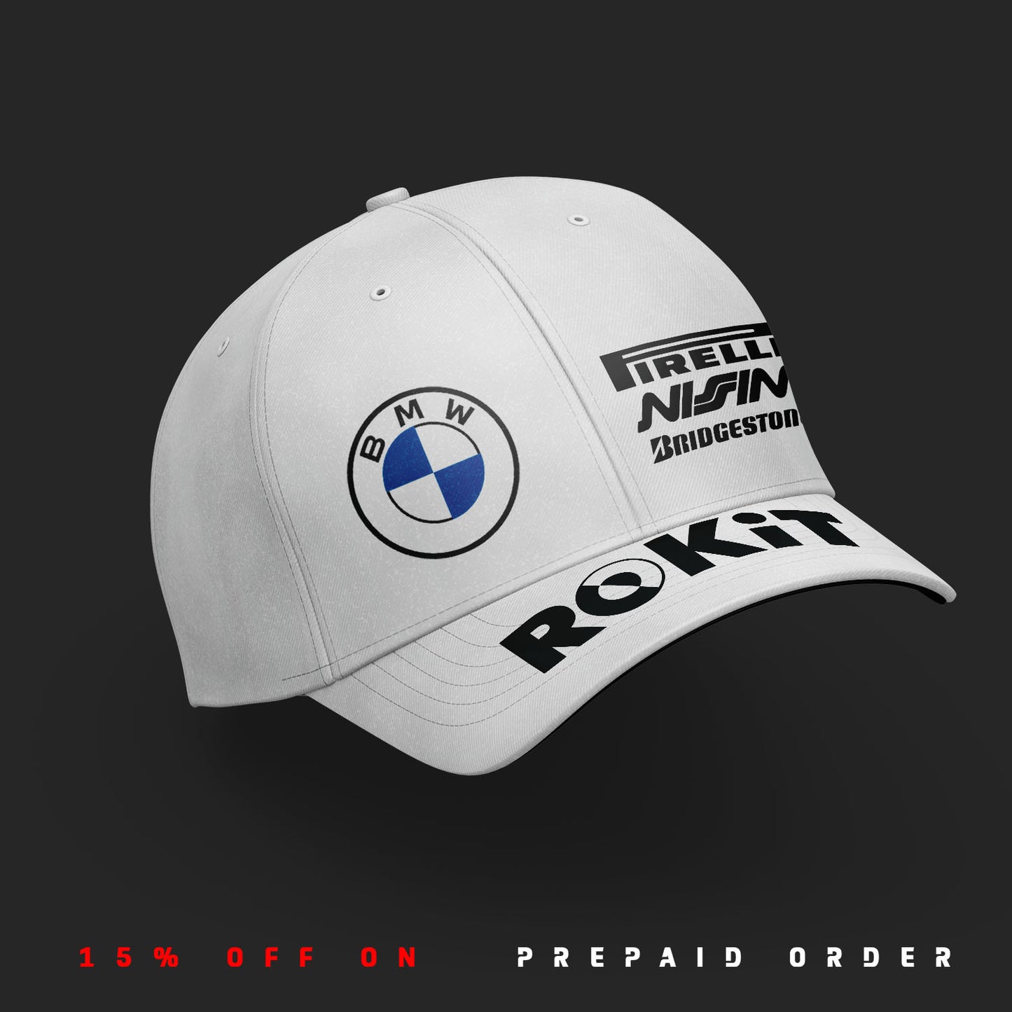 BMW Rokit inspired 6 Panel White Cap