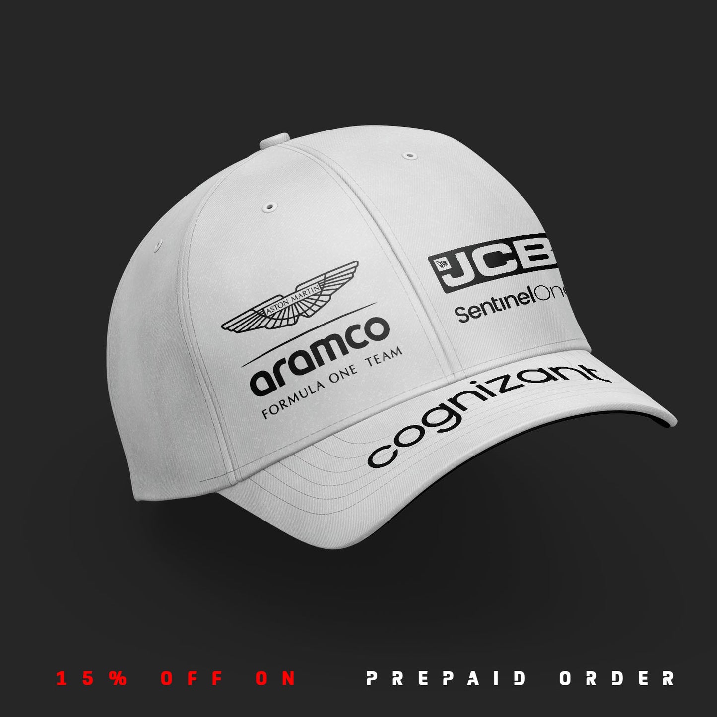 Aston Martin inspired 6 Panel White Cap