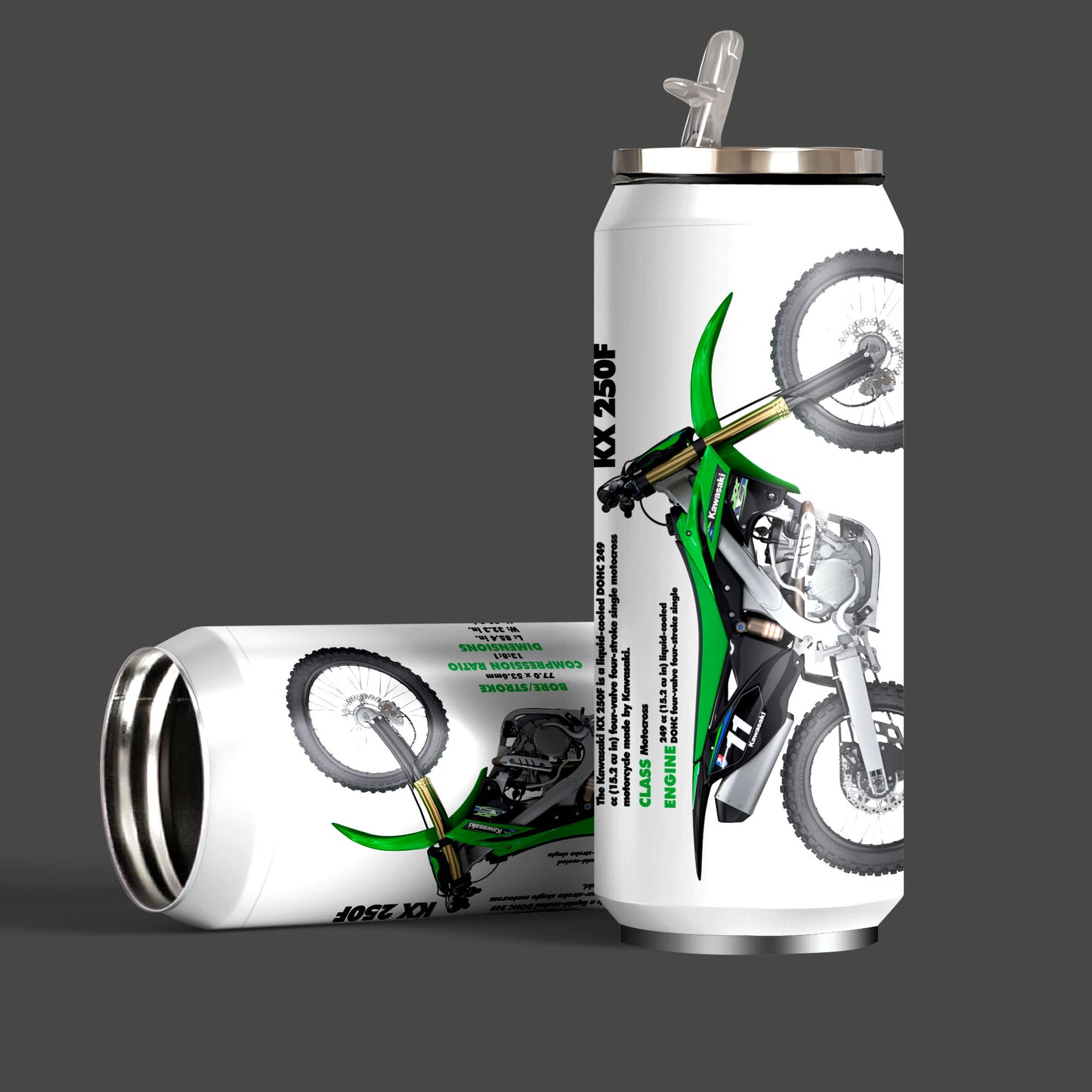 Kawasaki KX 250F dirt bike Inspired Art Sipper Can