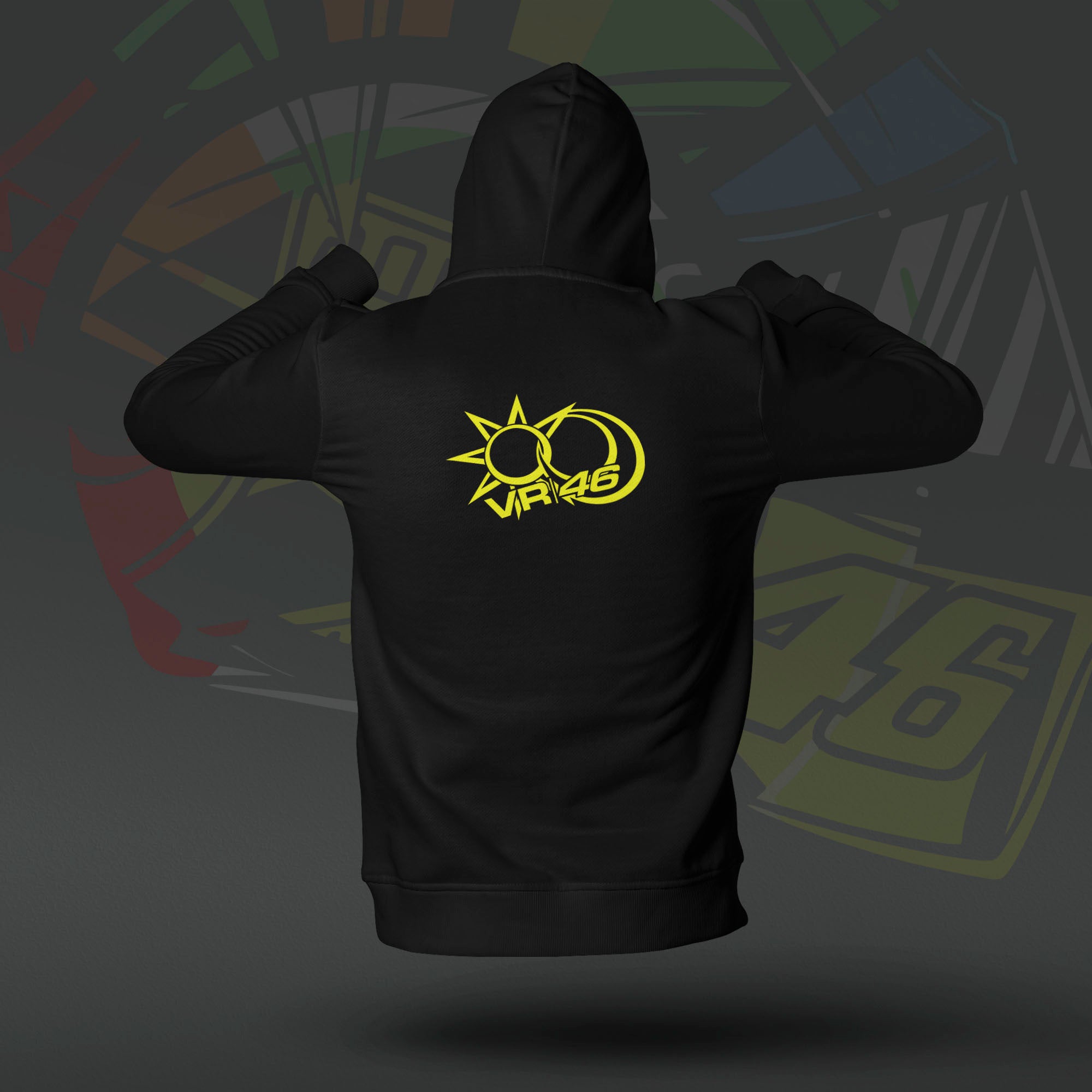Valentino Rossi Helmet Art Inspired Black Drop Shoulder Hoodie