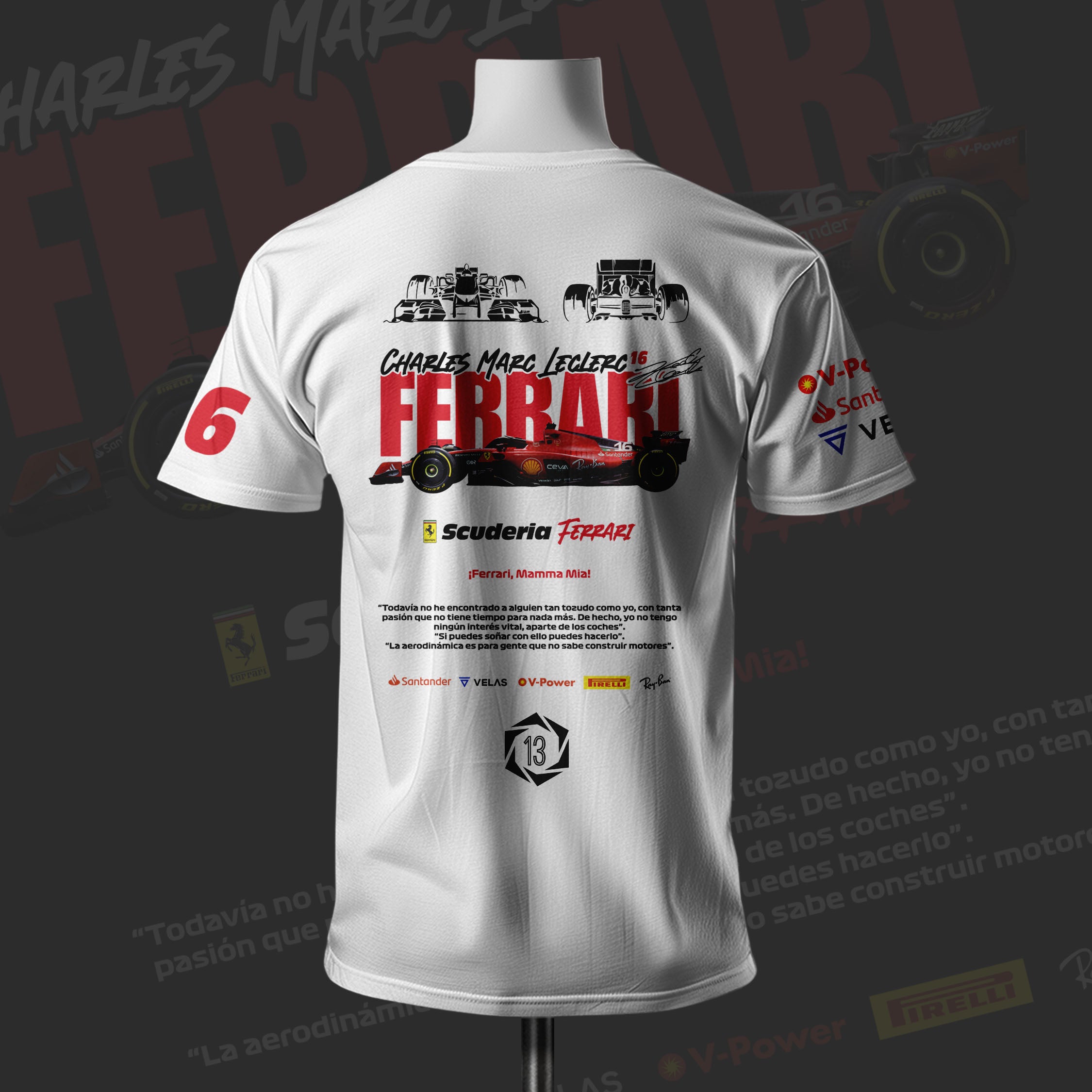 Scuderia Red Inspired F1 Art White Cotton T-shirt