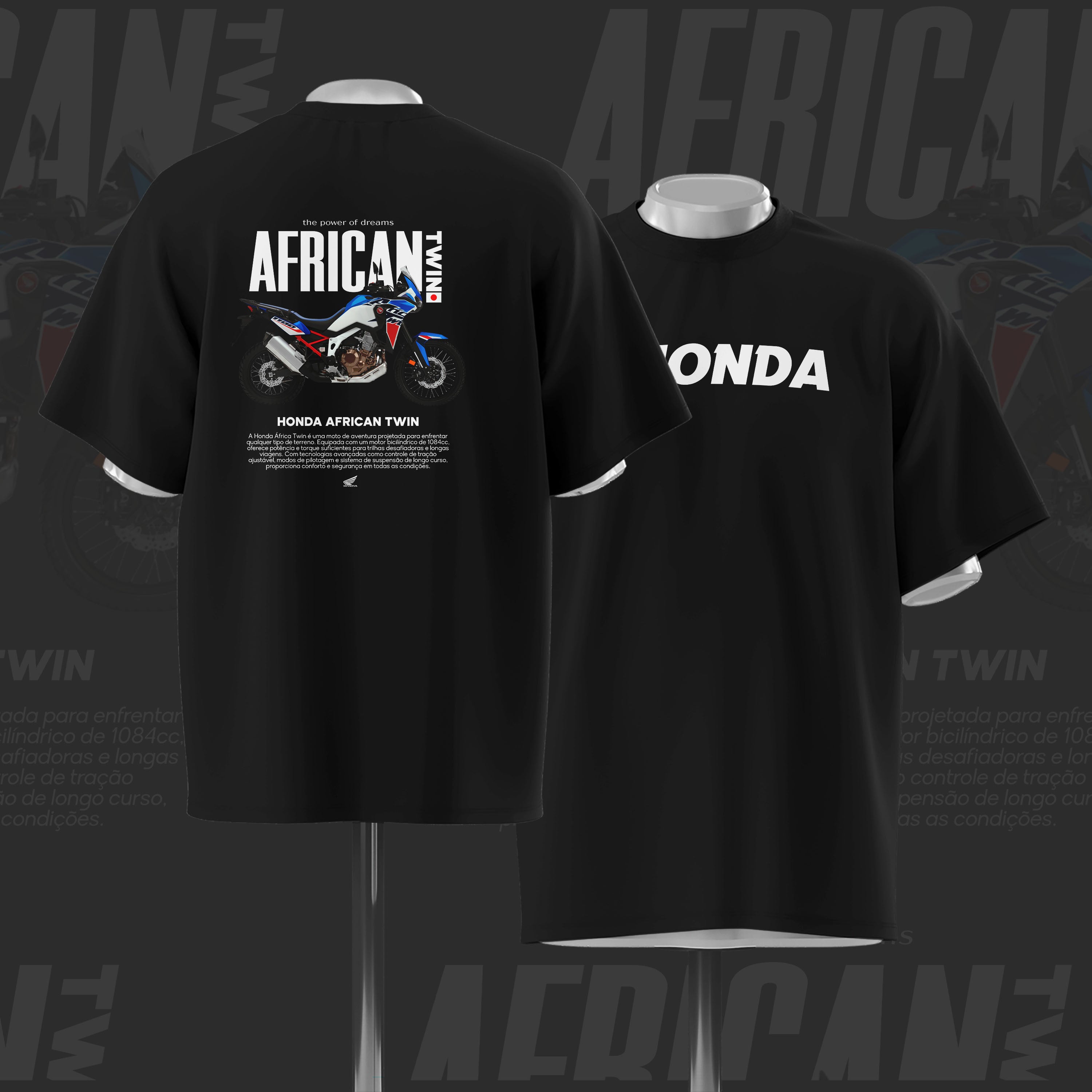 African Twin Art Oversize Black Cotton T-shirt