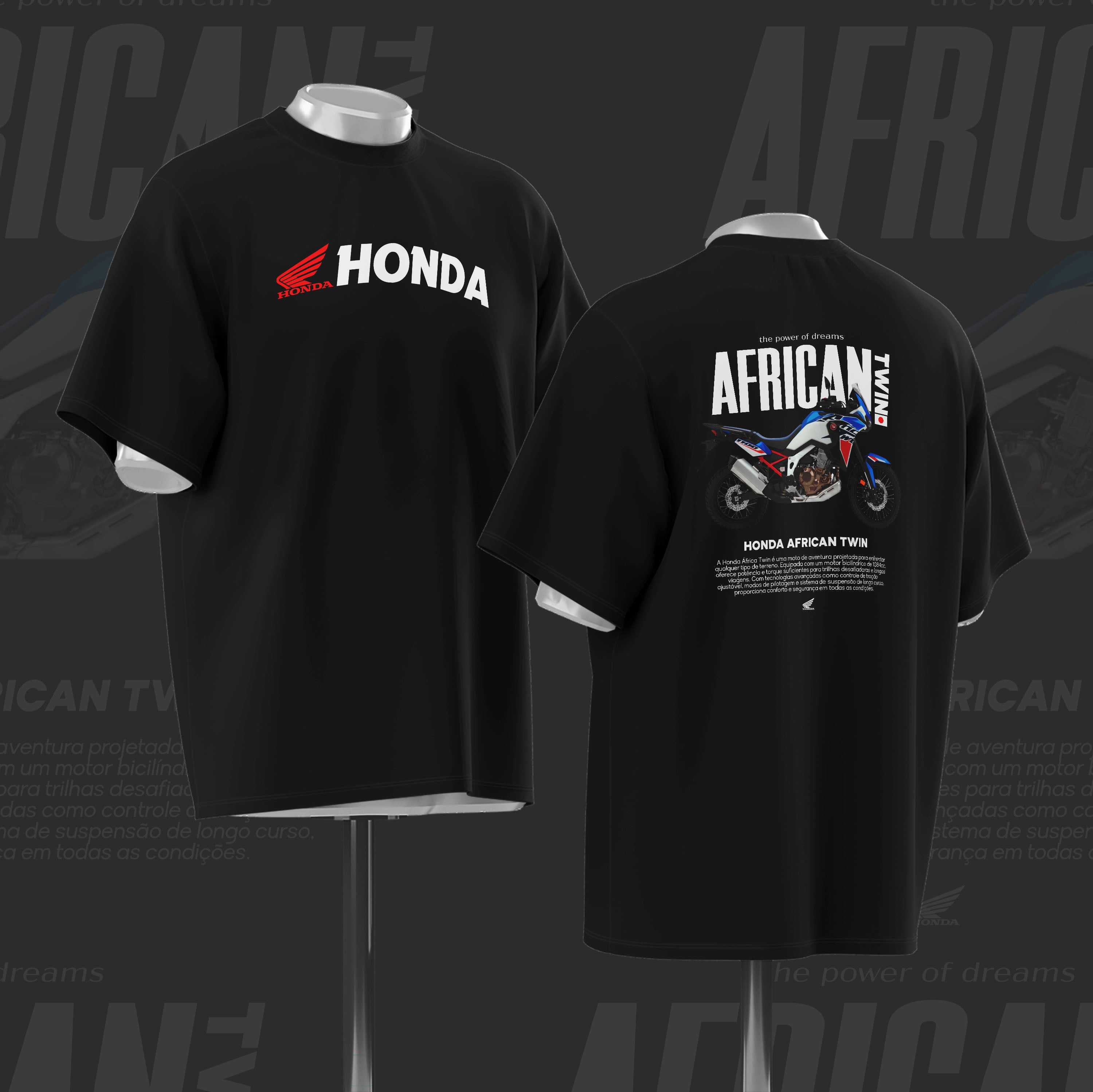 African Twin Art Oversize Black Cotton T-shirt