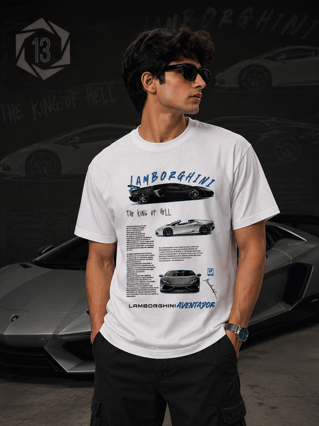 Lambo Inspired Art White Cotton T-shirt