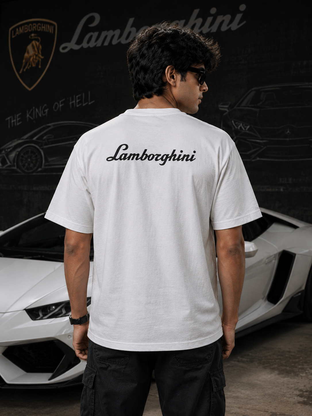 Lambo Inspired Art White Cotton T-shirt