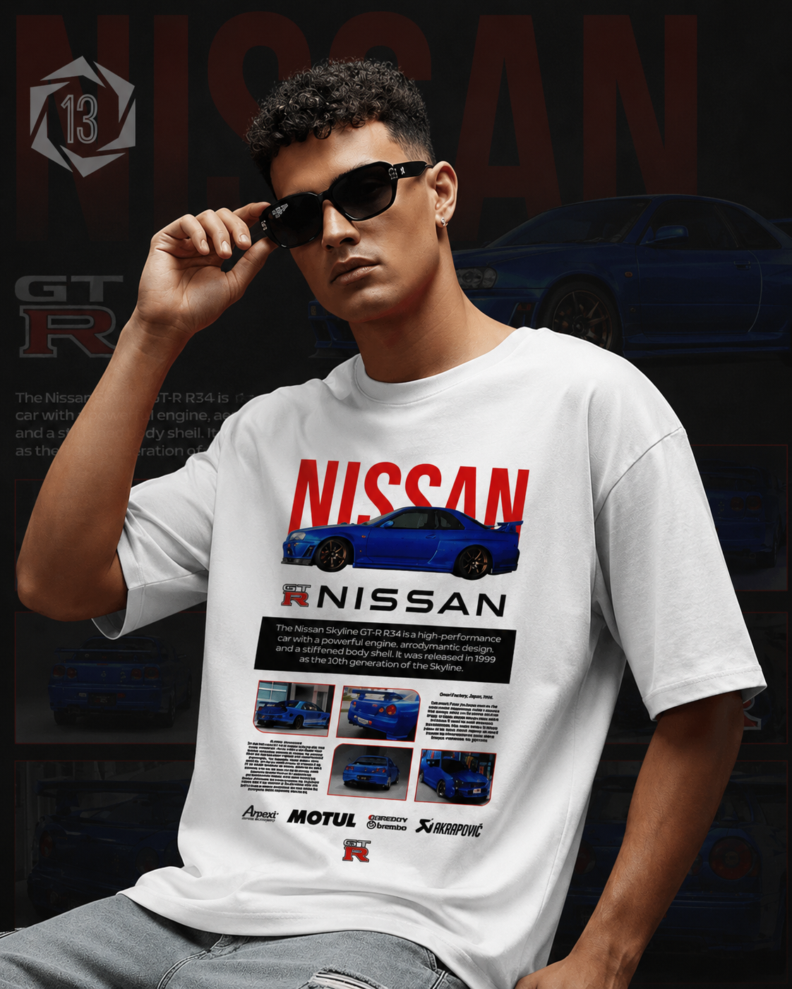 Ni GTR Inspired Art White Cotton T-shirt