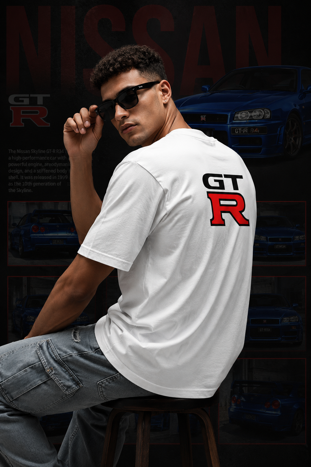 Ni GTR Inspired Art White Cotton T-shirt