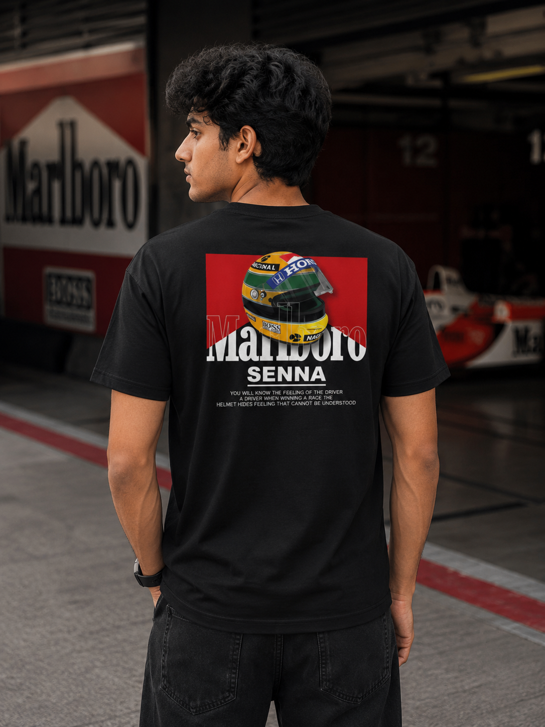 Ayrton Senna Inspired Art Style Black Cotton  T-Shirt