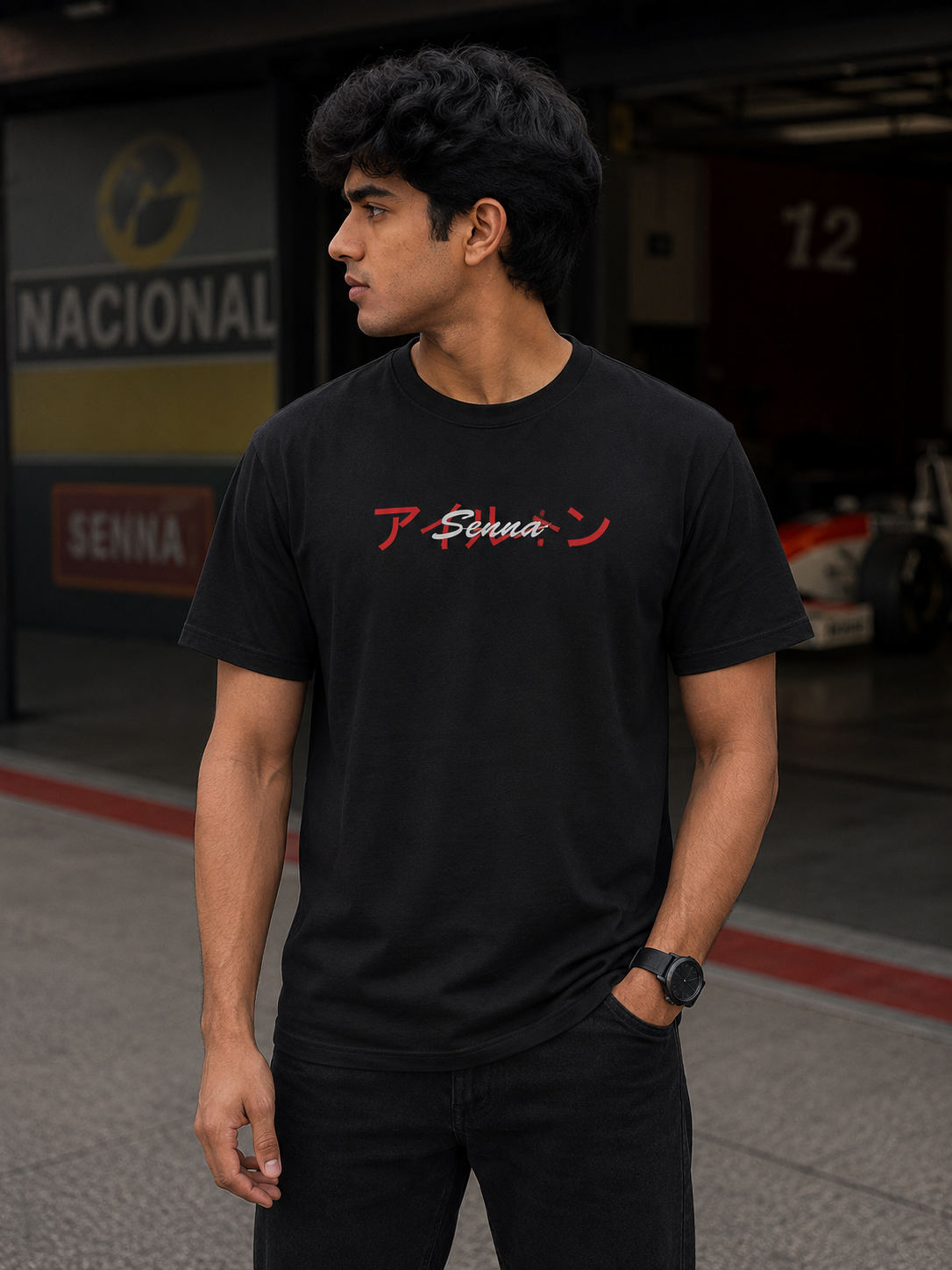Ayrton Senna Inspired Art Style Black Cotton  T-Shirt