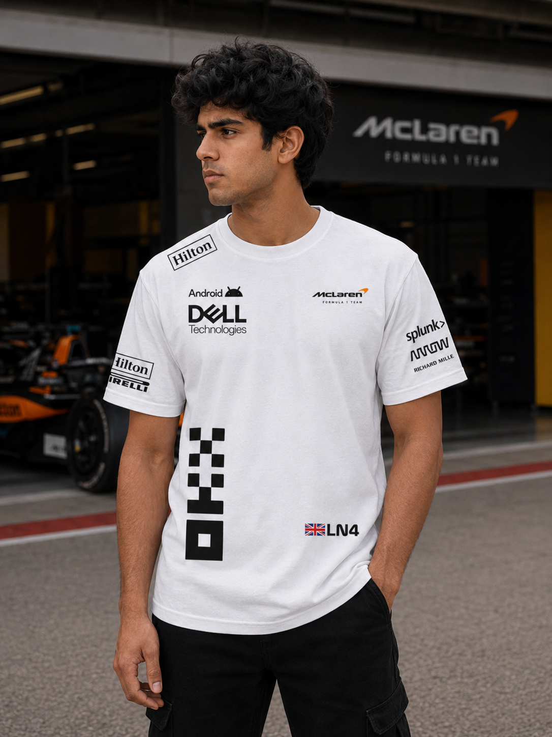 Lando Norris M  Racing Team Inspired White Cotton T-Shirt