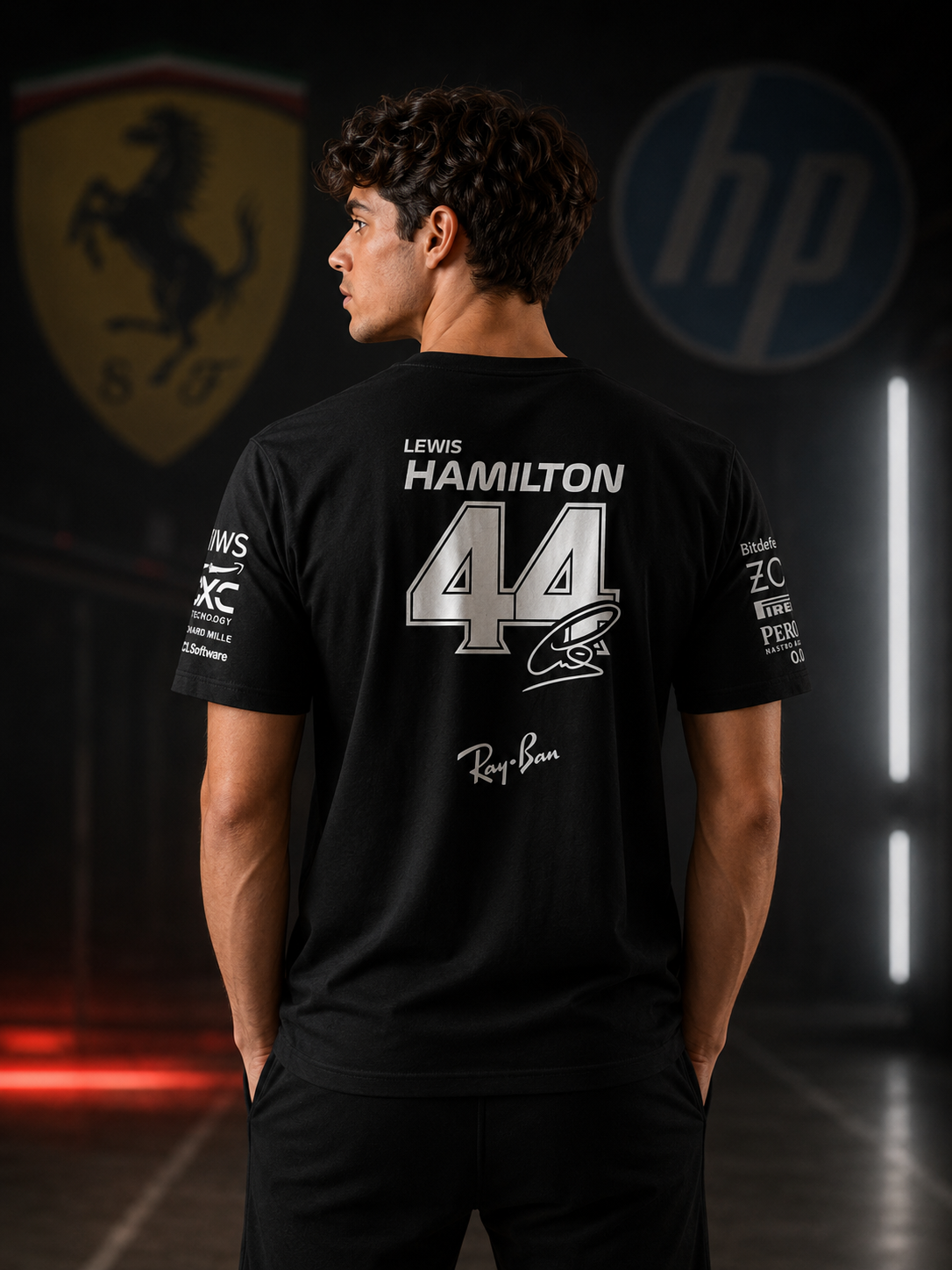 Lewis Hamilton New F1 Racing Team Edition Black Cotton T-shirt