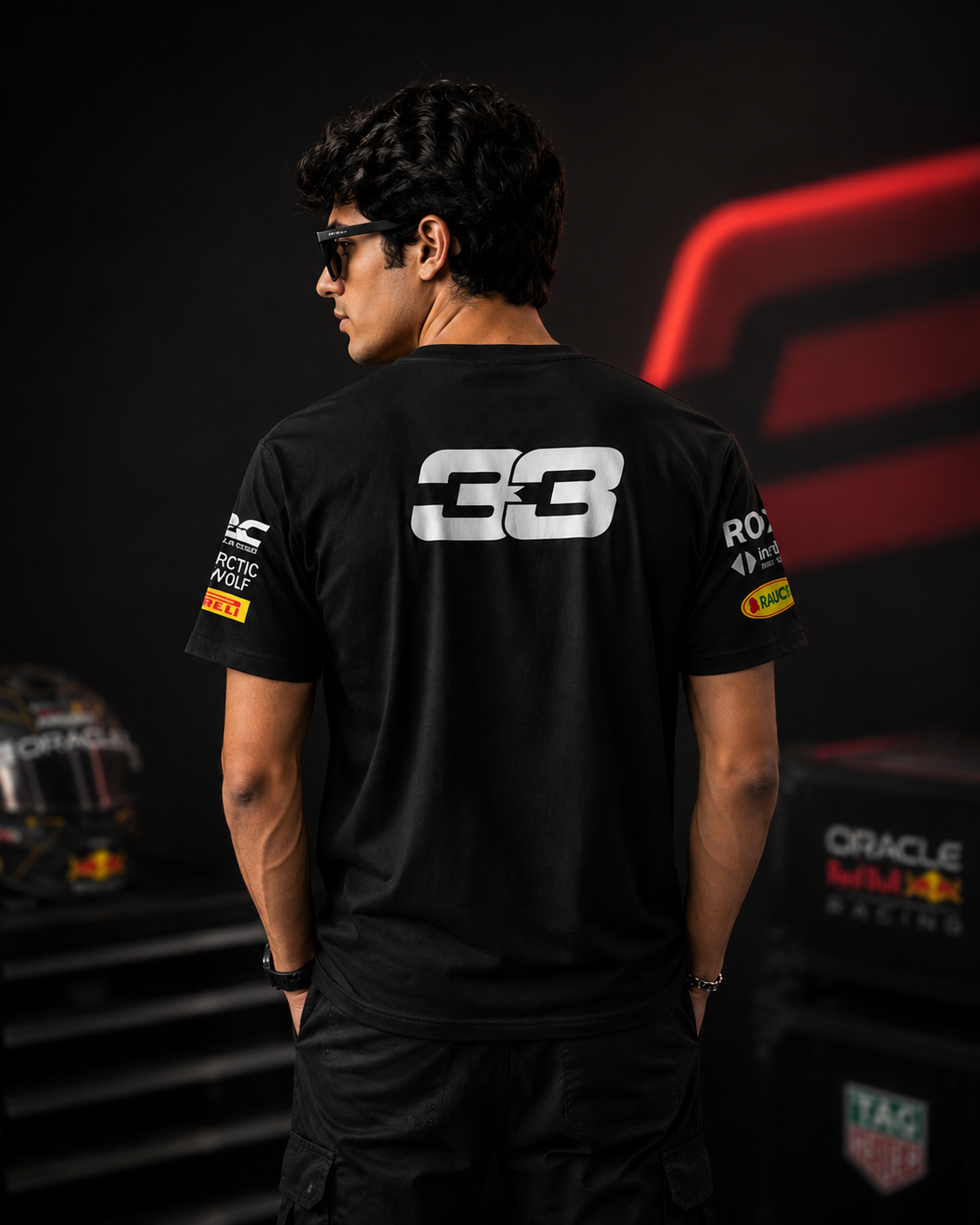 Max Verstappen F1 Racing Team Inspired Black Cotton T-shirt
