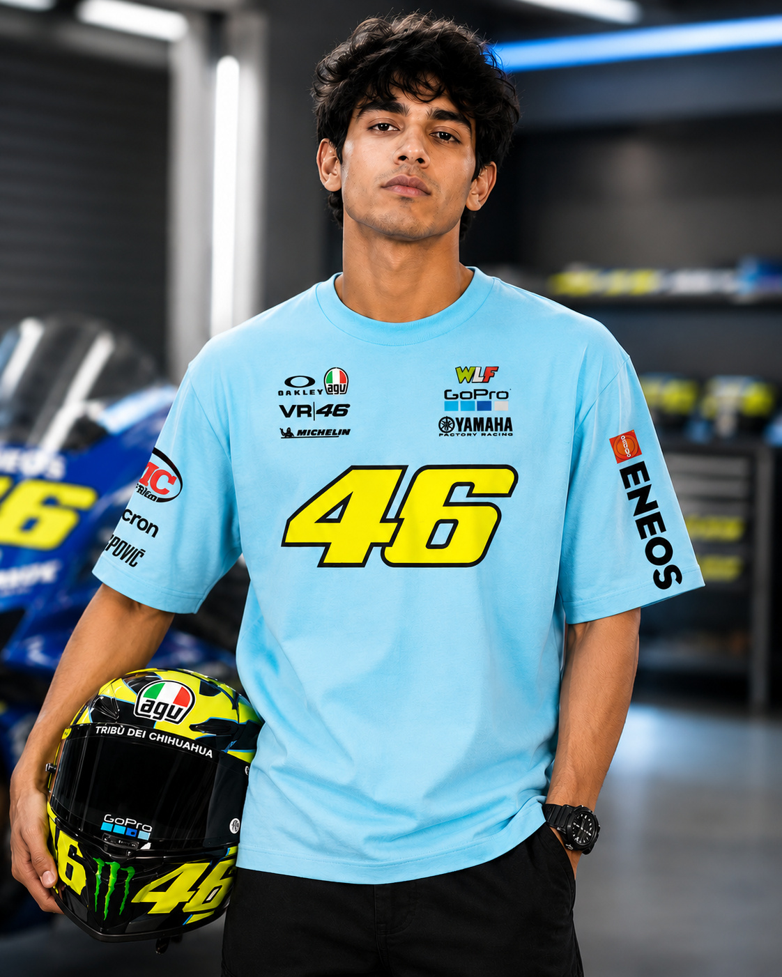 VR 46 M GP Inspired Oversize light blue Cotton T-shirt