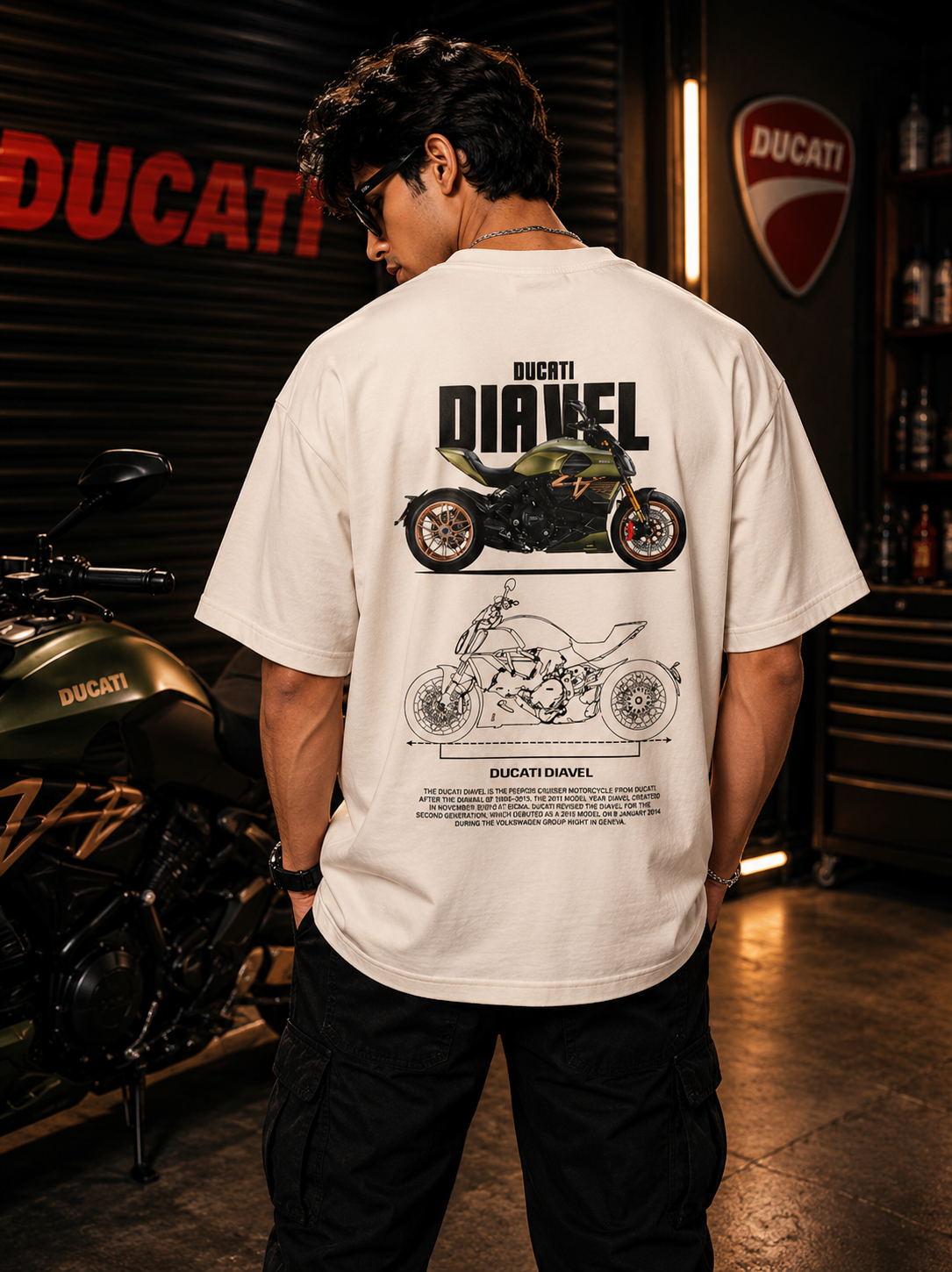 D DIAVEL Art Oversize Off White Cotton T-shirt