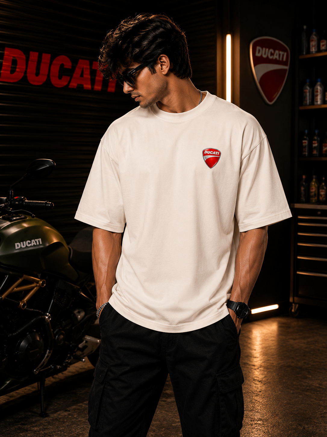 D DIAVEL Art Oversize Off White Cotton T-shirt