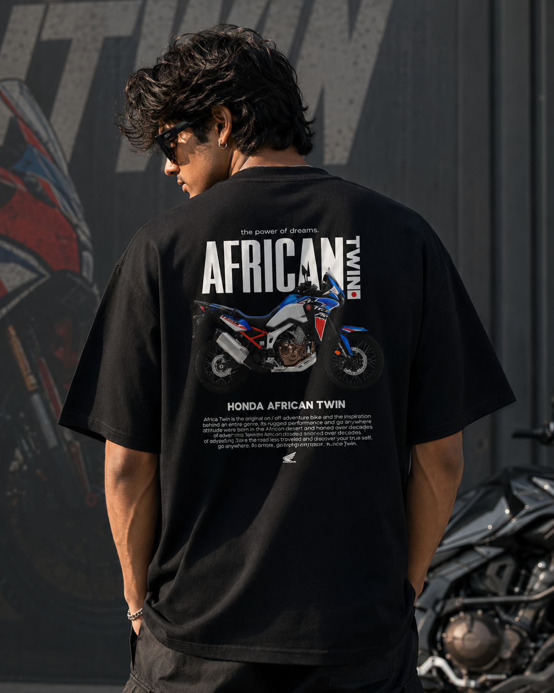 African Twin Art Oversize Black Cotton T-shirt