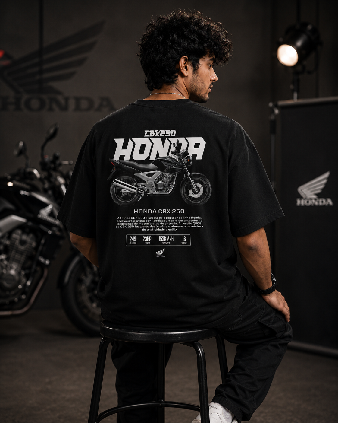 CBX 250 Bike Art Oversize Black Cotton T-shirt