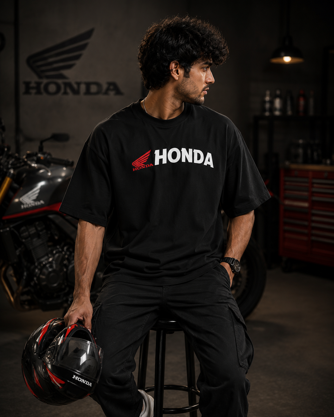 CBX 250 Bike Art Oversize Black Cotton T-shirt