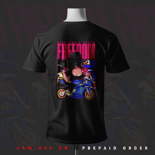 Ride like a queen Yamaha Girl Art Black Cotton T-shirt