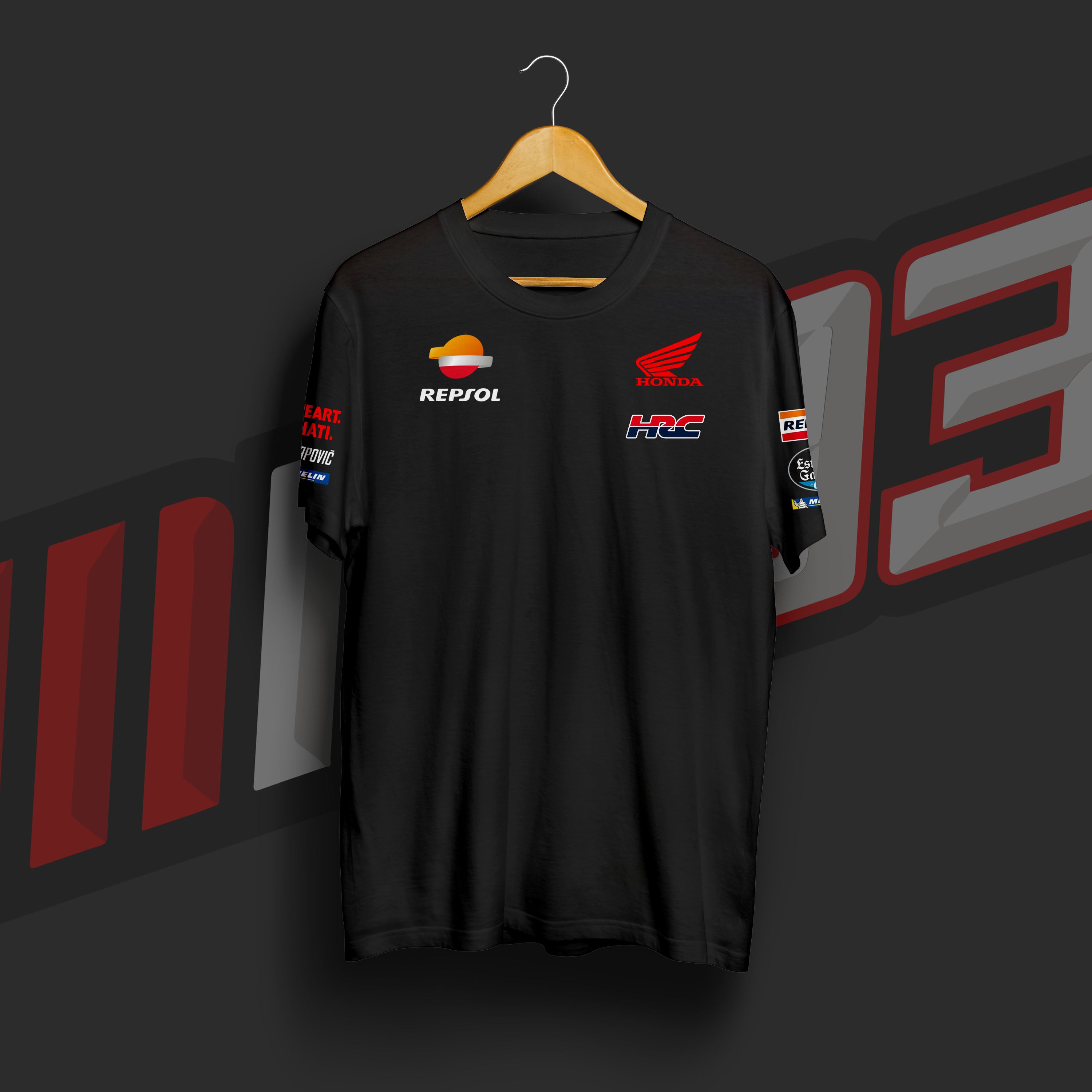 Marc Marquez Honda Racing Team Black Cotton T shirt 13 Store