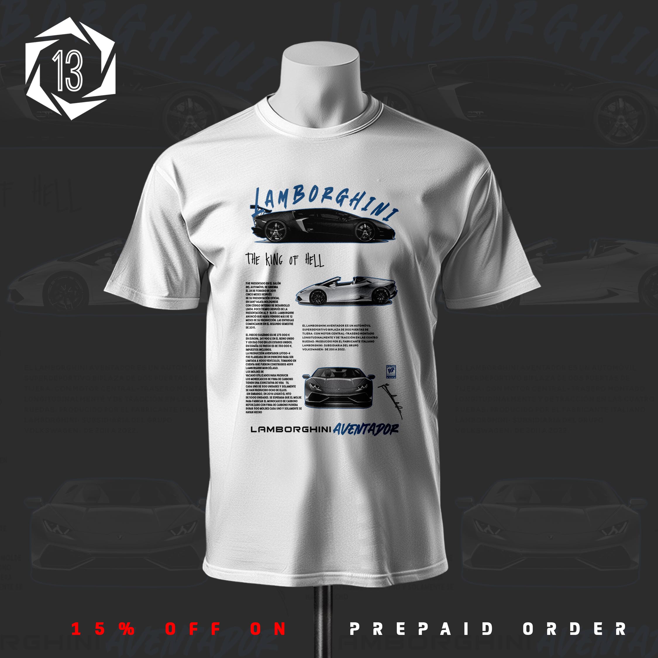 Lambo Inspired Art White Cotton T-shirt