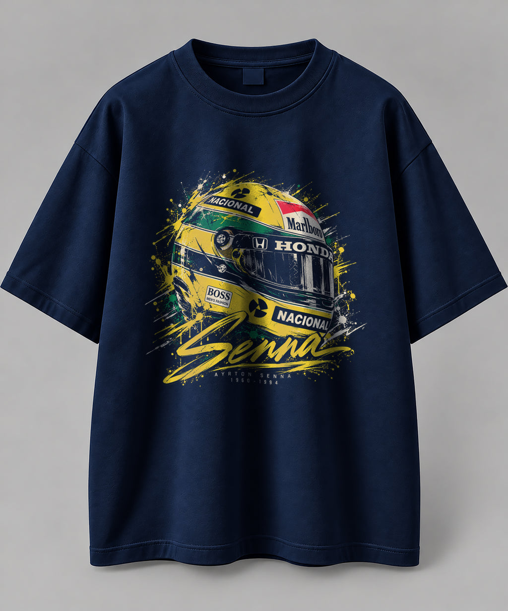 Senna Inspired Art Oversize Navy Blue Cotton T-shirt