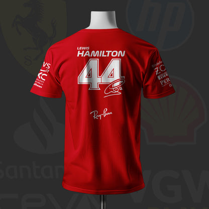 Lewis Hamilton New F1 Racing Team Edition Red Cotton T-shirt