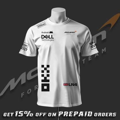 Lando Norris Mclaren Racing Team Inspired White Cotton T-Shirt