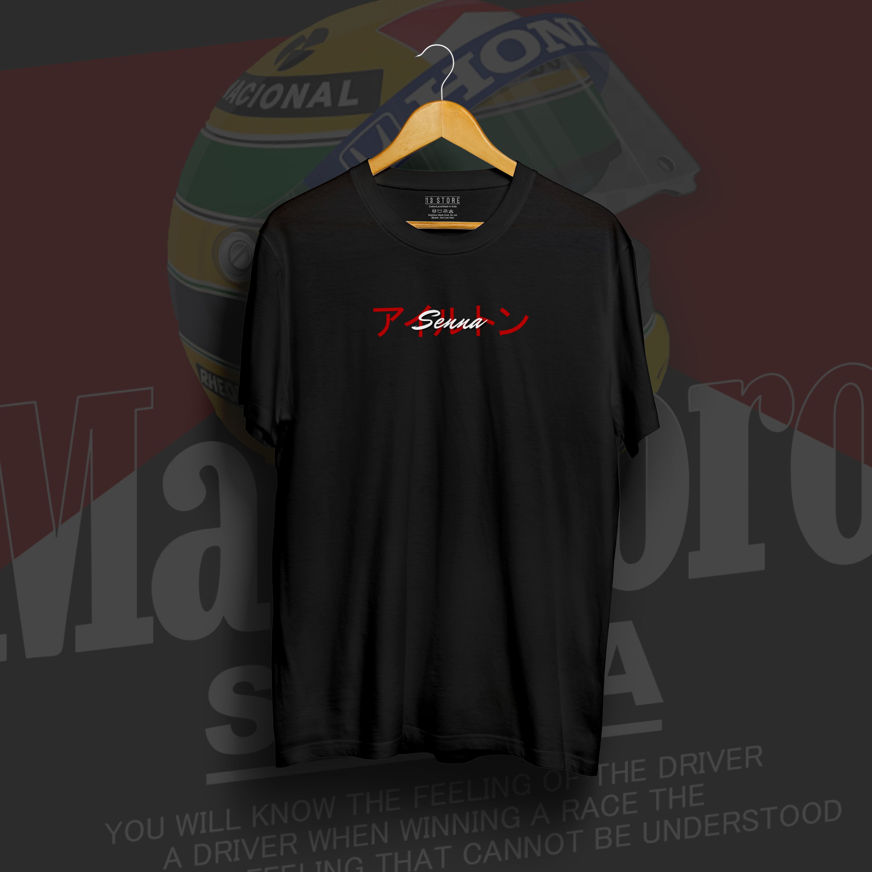 Ayrton Senna Inspired Art Style Black Cotton  T-Shirt