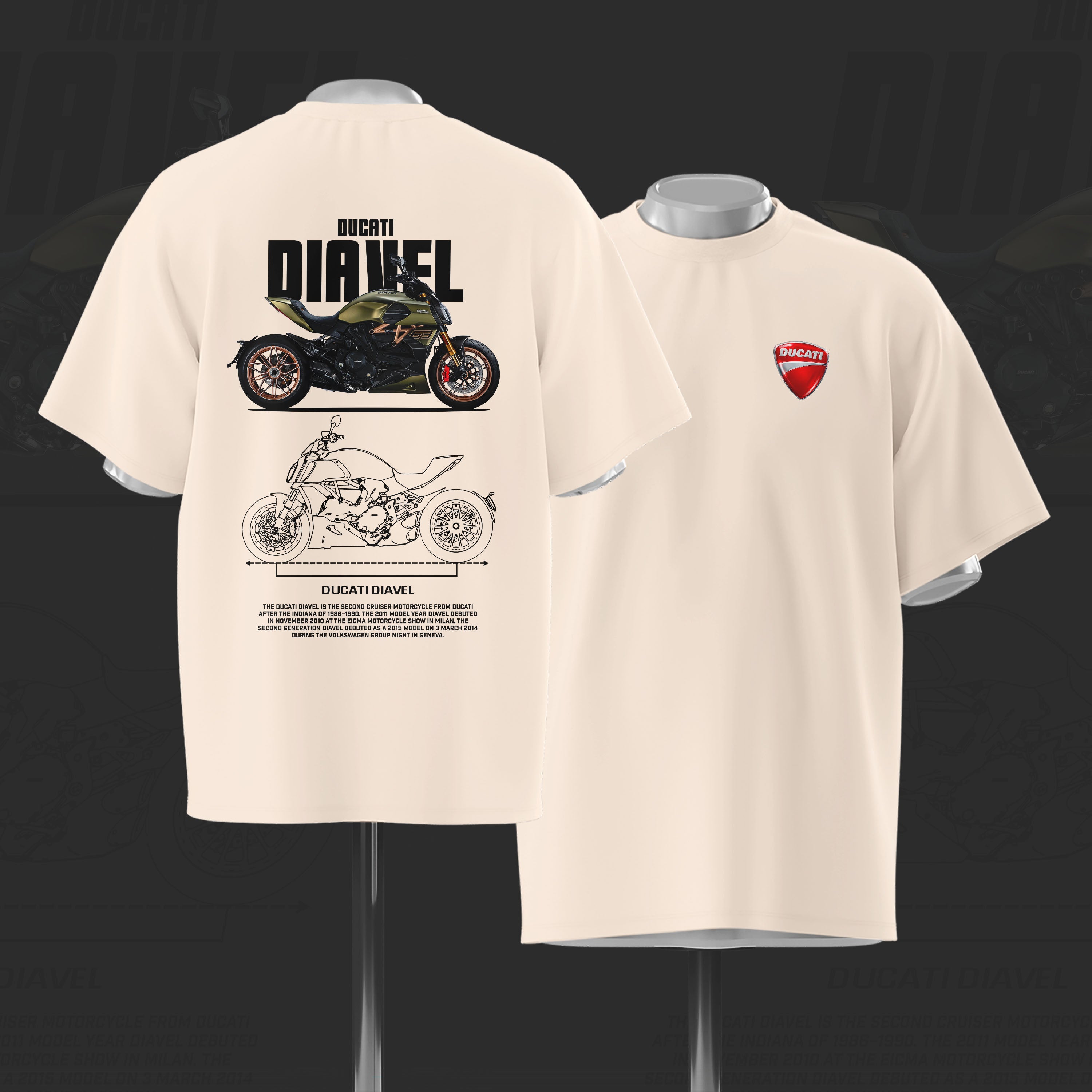 D DIAVEL Art Oversize Off White Cotton T-shirt