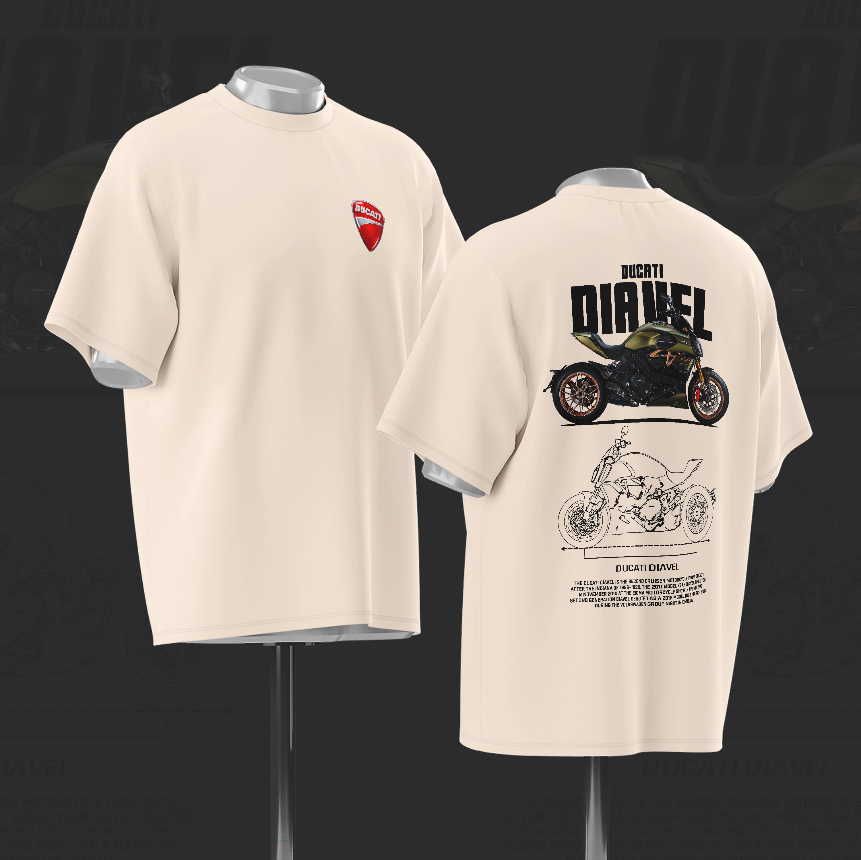 D DIAVEL Art Oversize Off White Cotton T-shirt