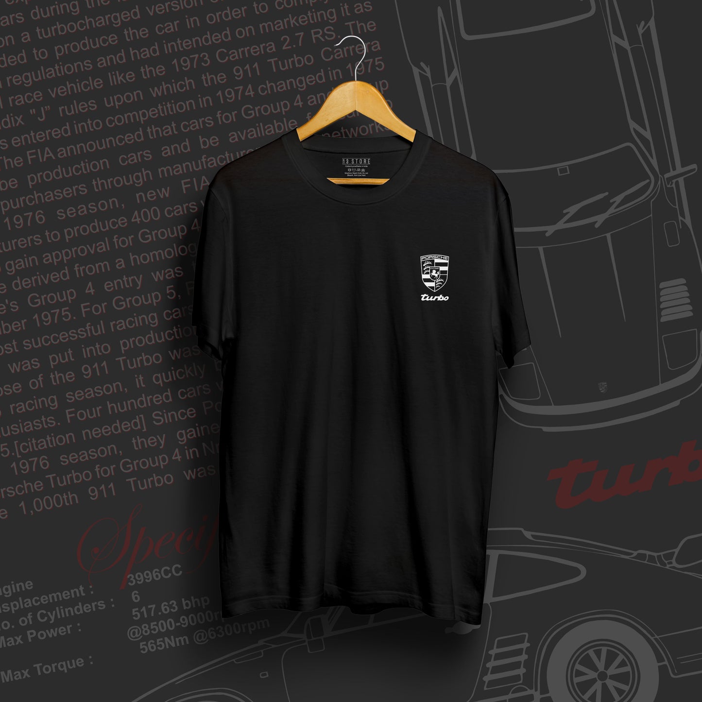 Porsche Inspired Art 2.0 Black Cotton T-shirt