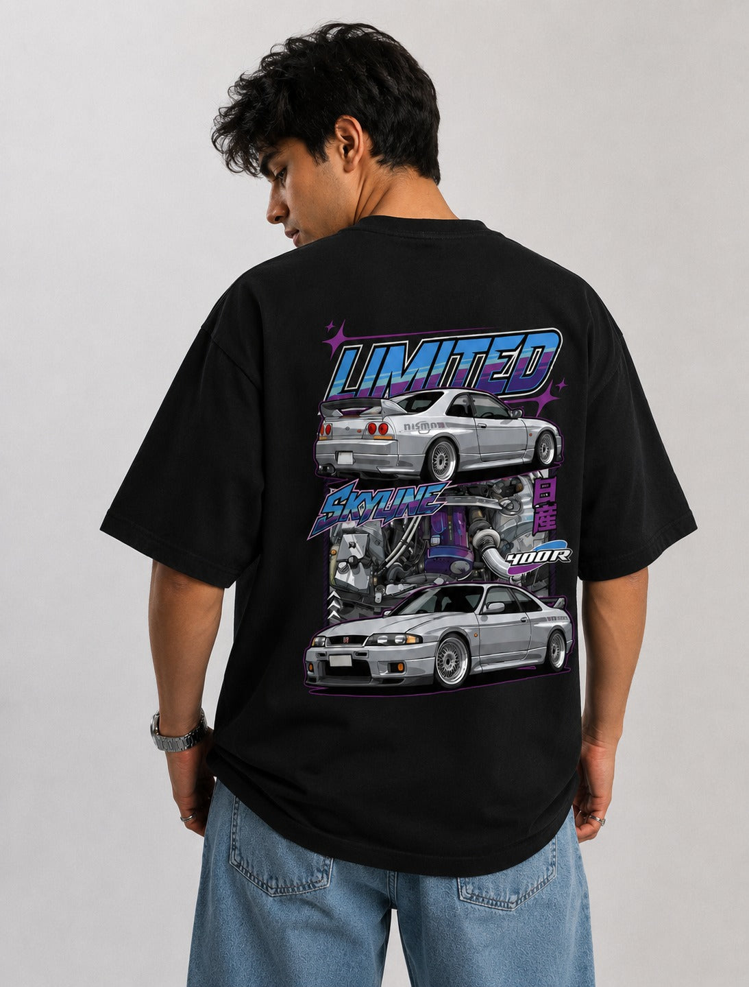 Skyline 400R Art Oversize Black Cotton T-shirt