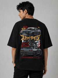 R 32 Night Runner Art Oversize Black Cotton T-shirt